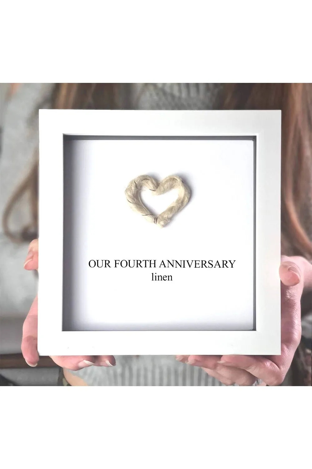 4th Anniversary Handmade Linen Framed Gift