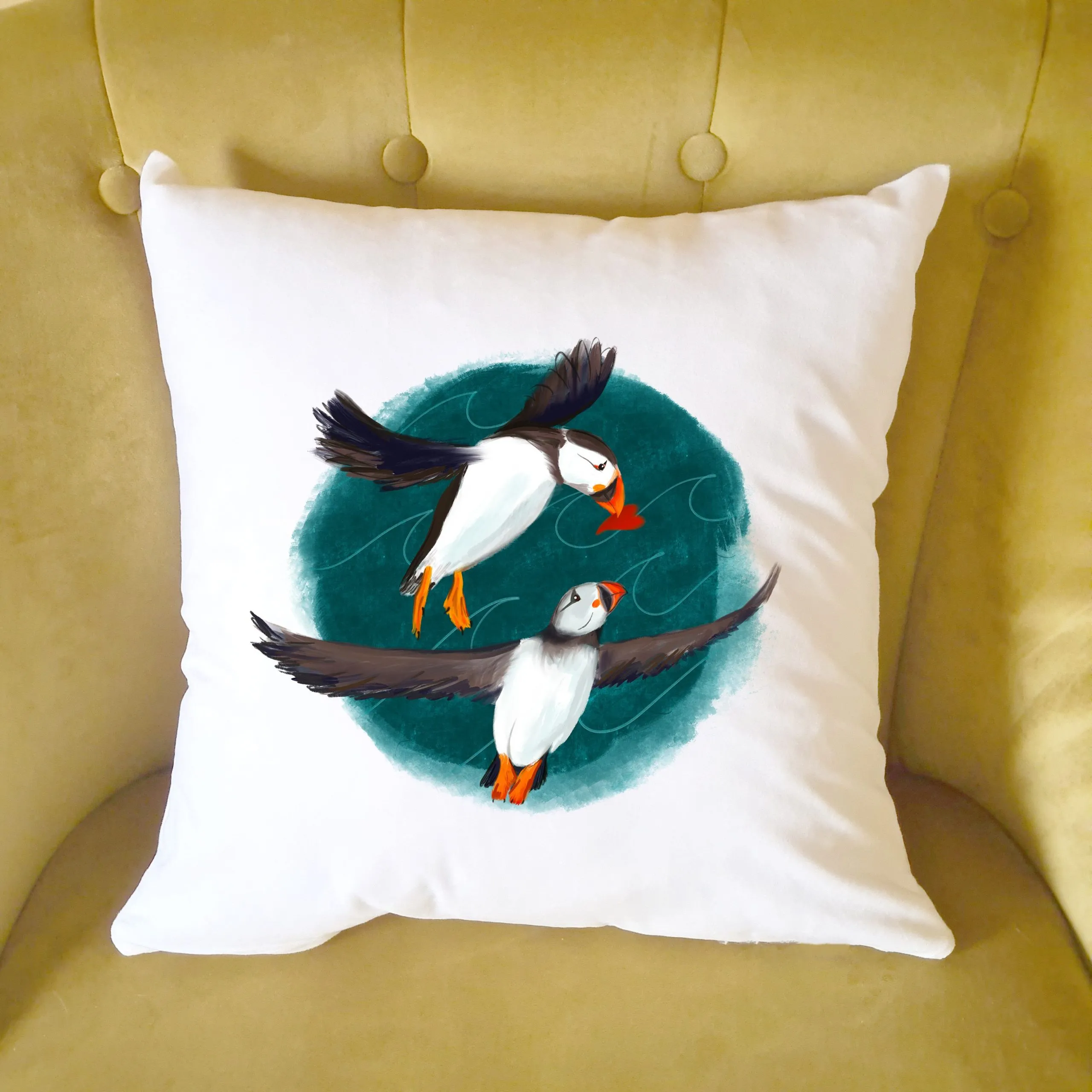 Mates for Life Gift for Couples Puffin Love Cushion - Anniversary, Wedding Gift