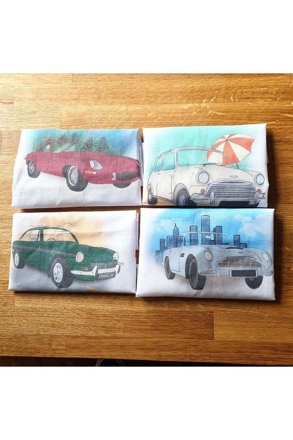 Set Of Four Handkerchiefs With Classic Cars