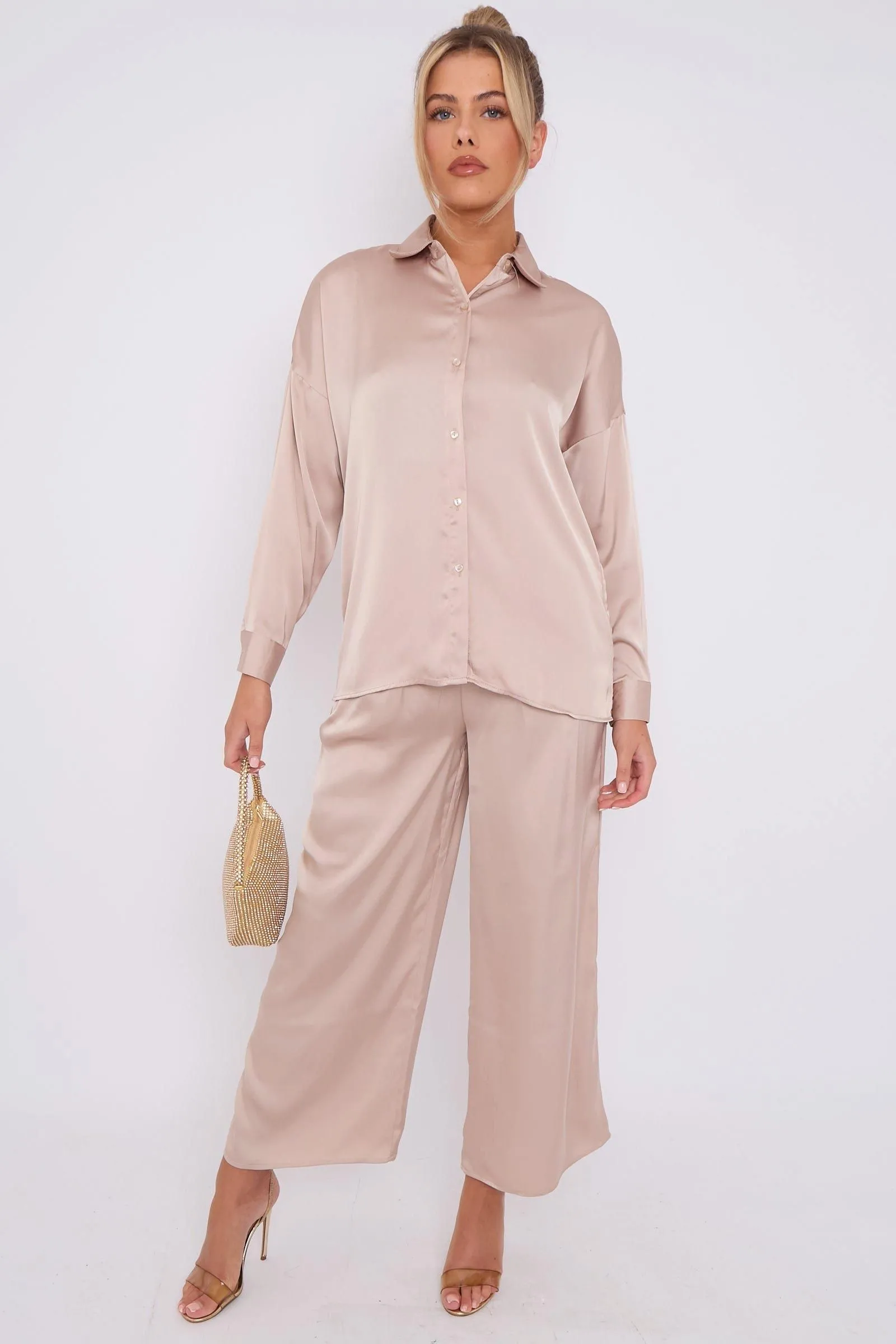 Champagne Brushed Satin Trousers