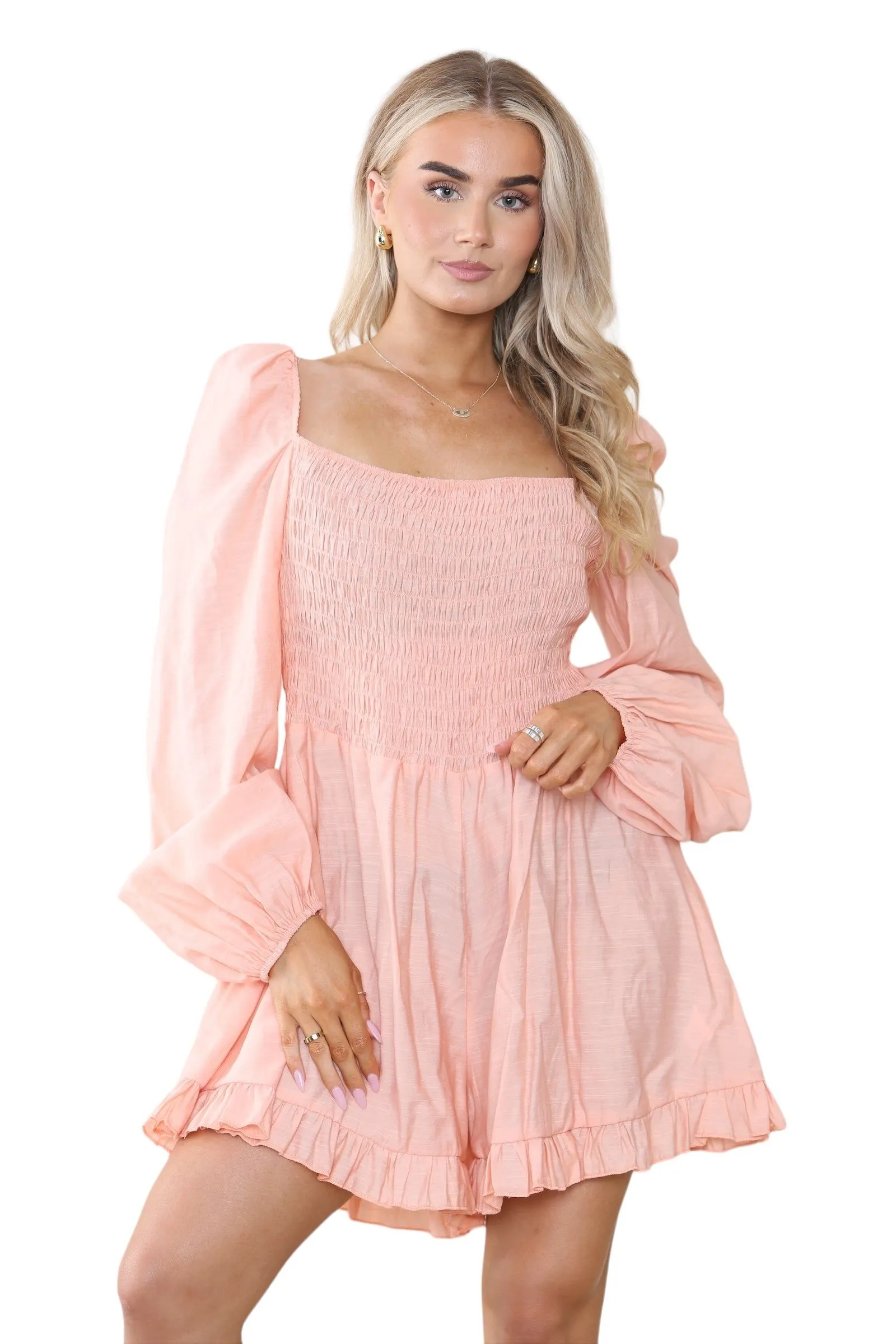 Orange Square Neck Mini Swing Jumpsuit Playsuit