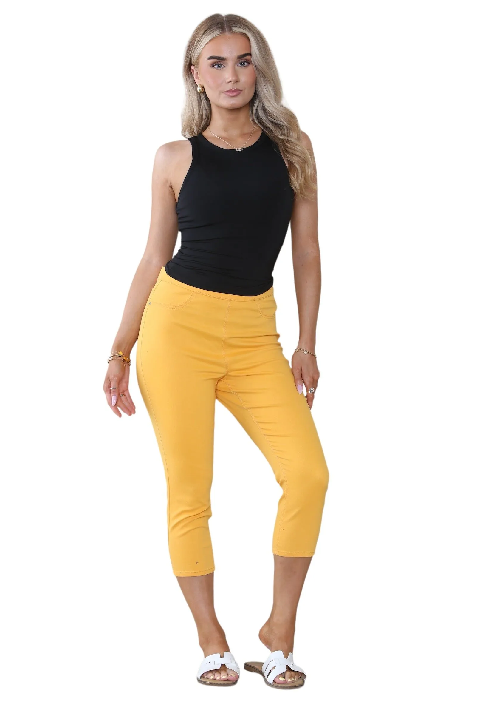 Orange Peel High Waist Skinny Fit Stretch Cropped Jeans with Elasticated Waist