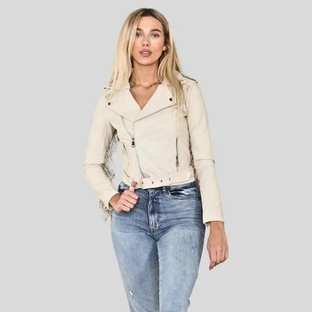 PU Faux Leather Fringed Jacket