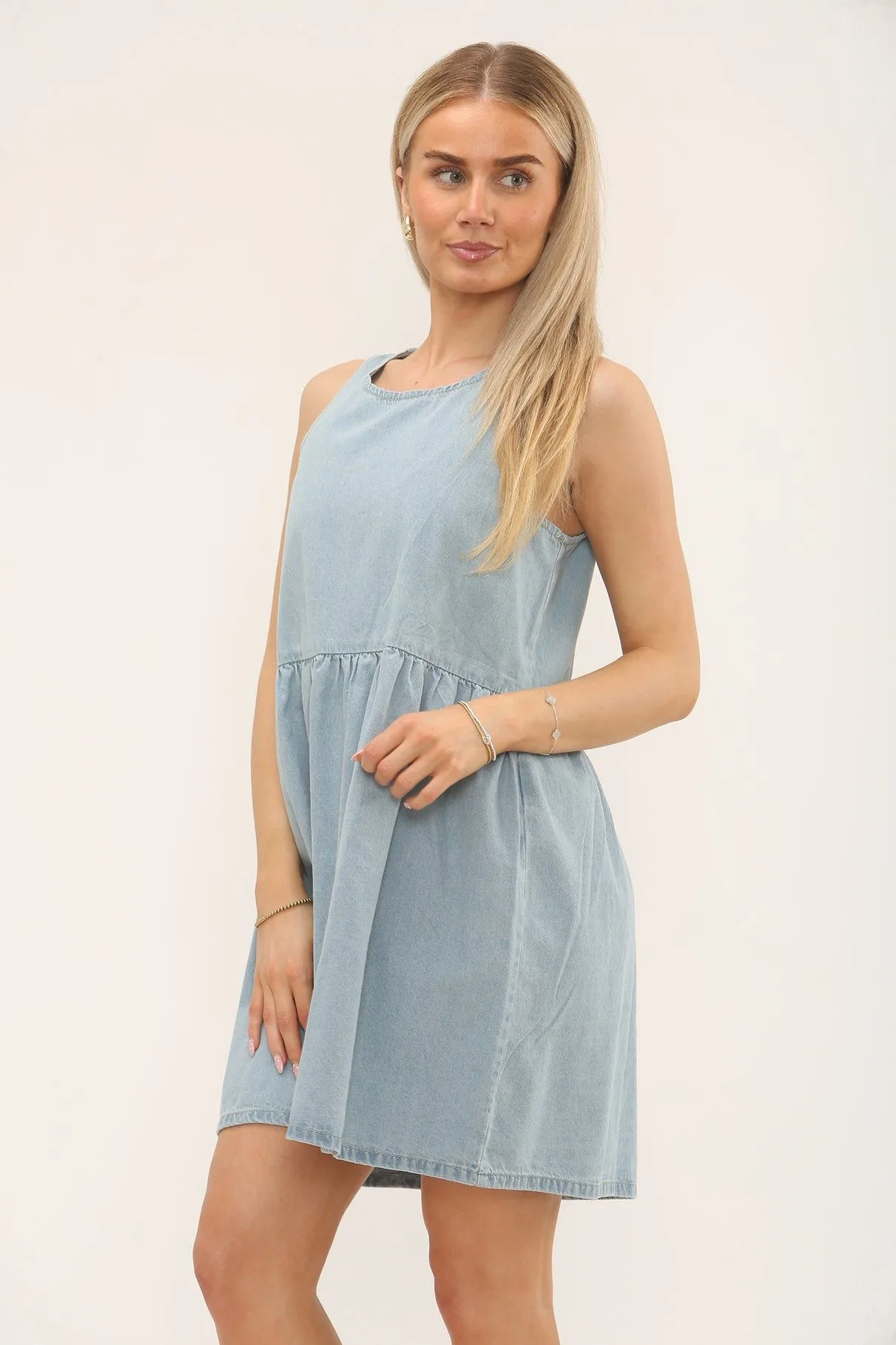 Sleeveless Denim Smock Dress