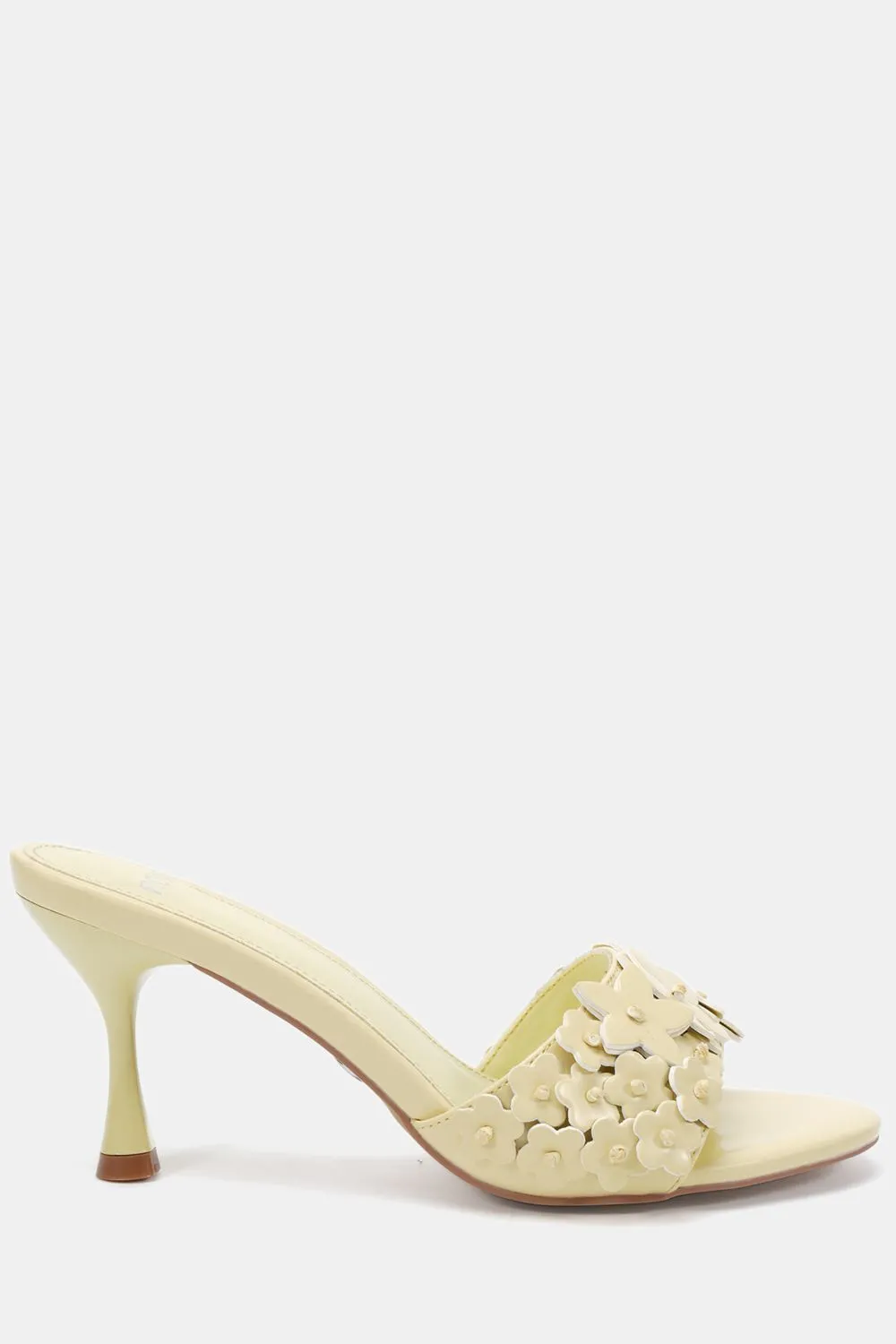 Yearning'  Flower Detail Heeled Mule Sandal
