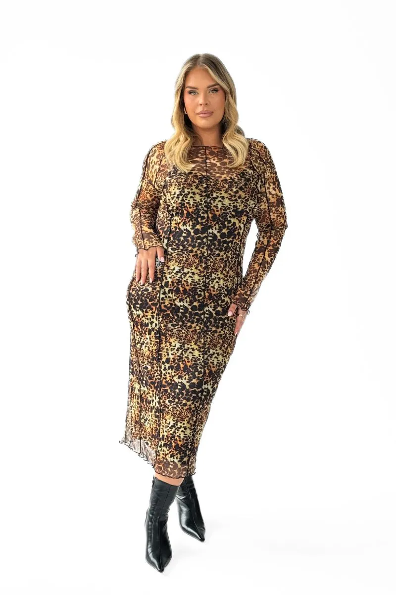 Curve Cheetah Print Seam Detail Midaxi Dress