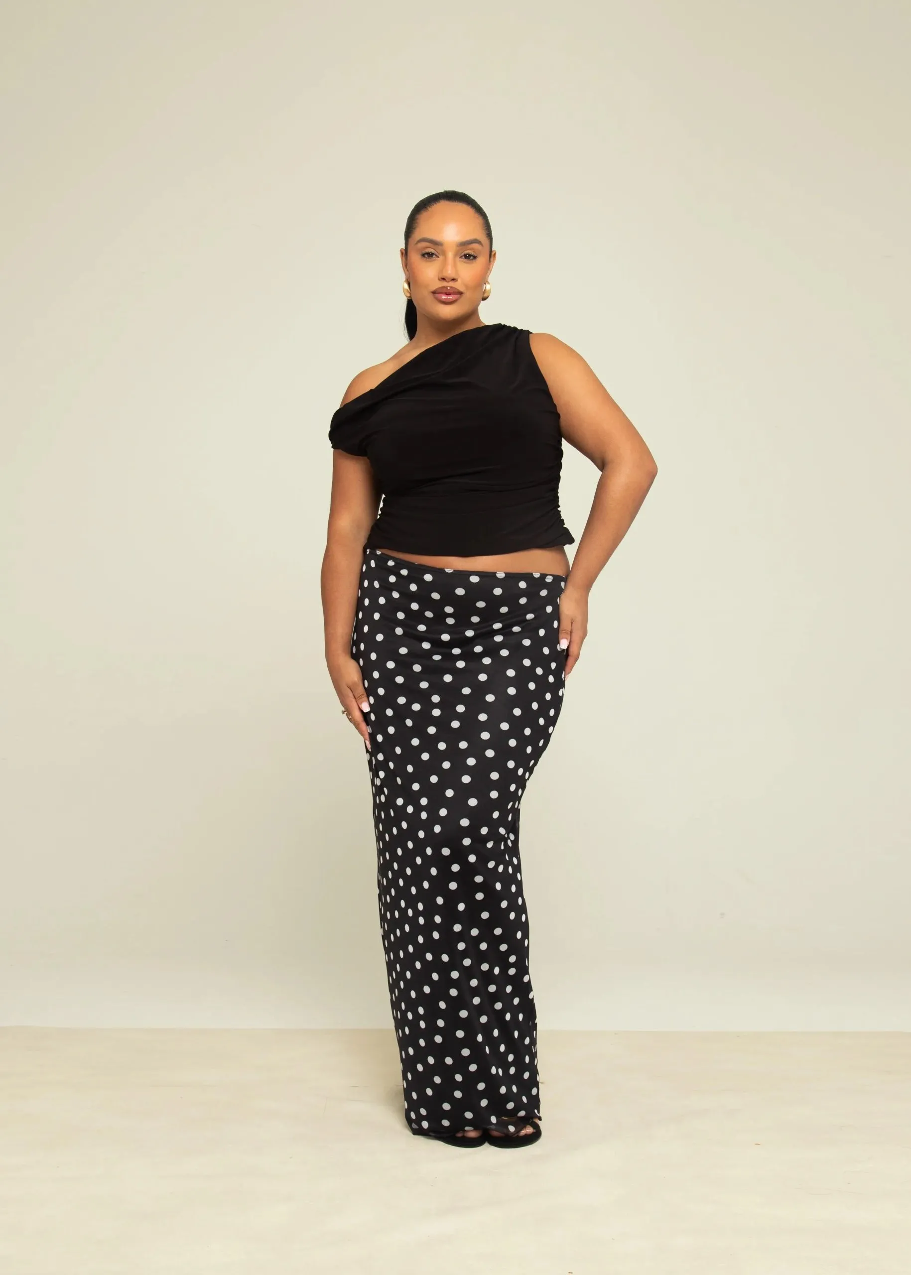 Curve Polka Dot Straight Fit Mesh Maxi Skirt