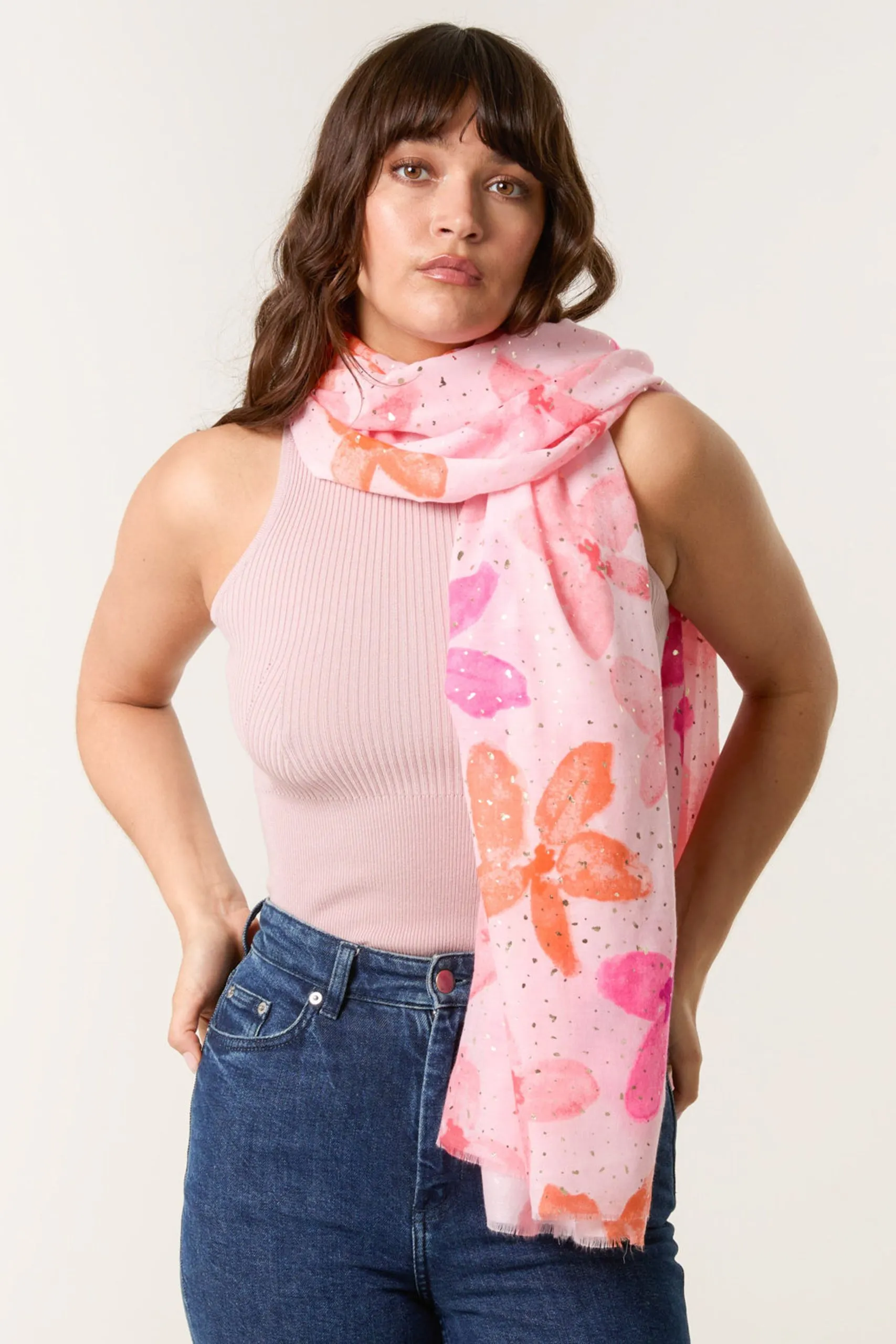 Sparkly Floral Print Scarf