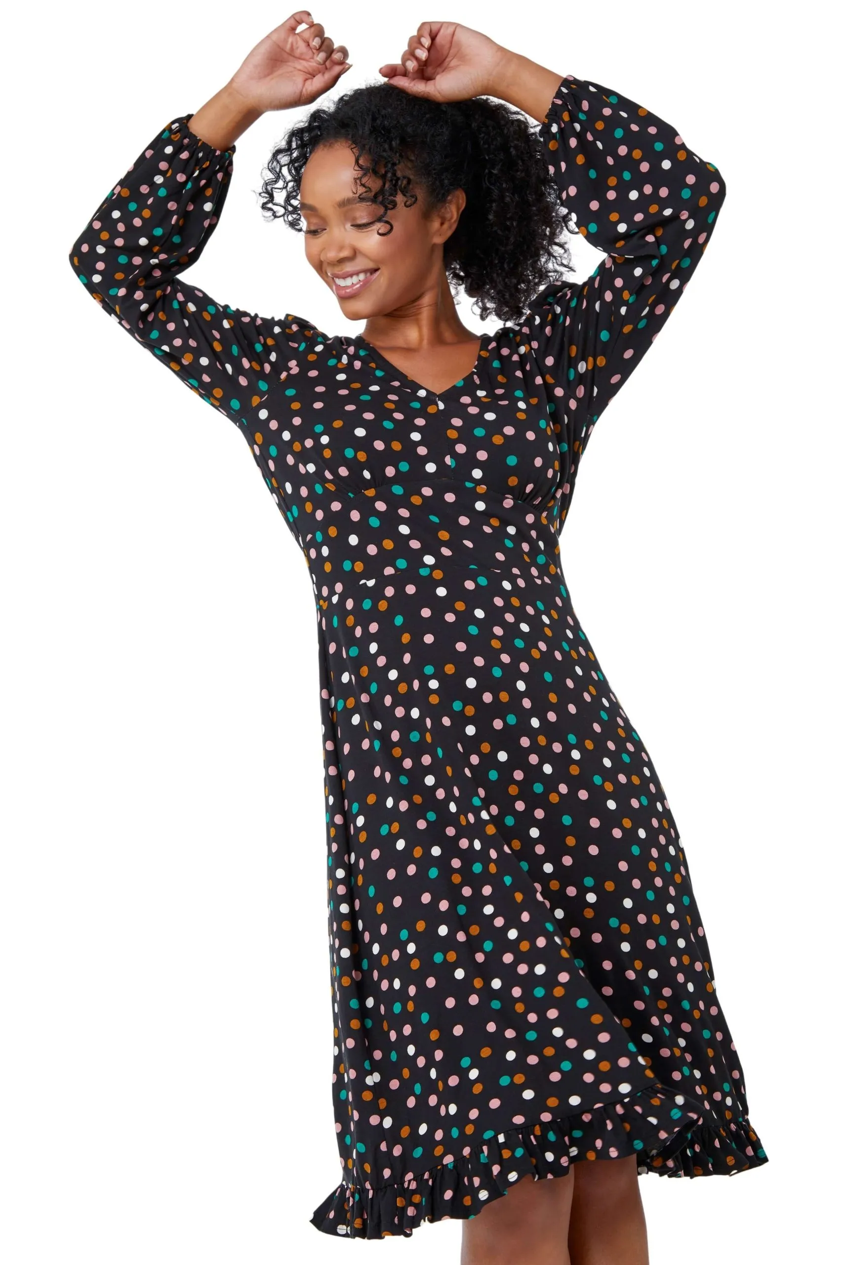 Petite Spot Print Frill Hem Dress