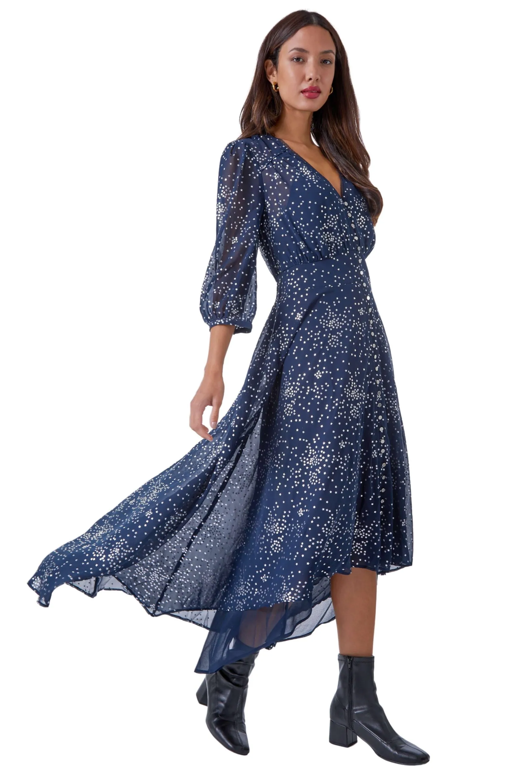 Star Print High Low Hem Dress