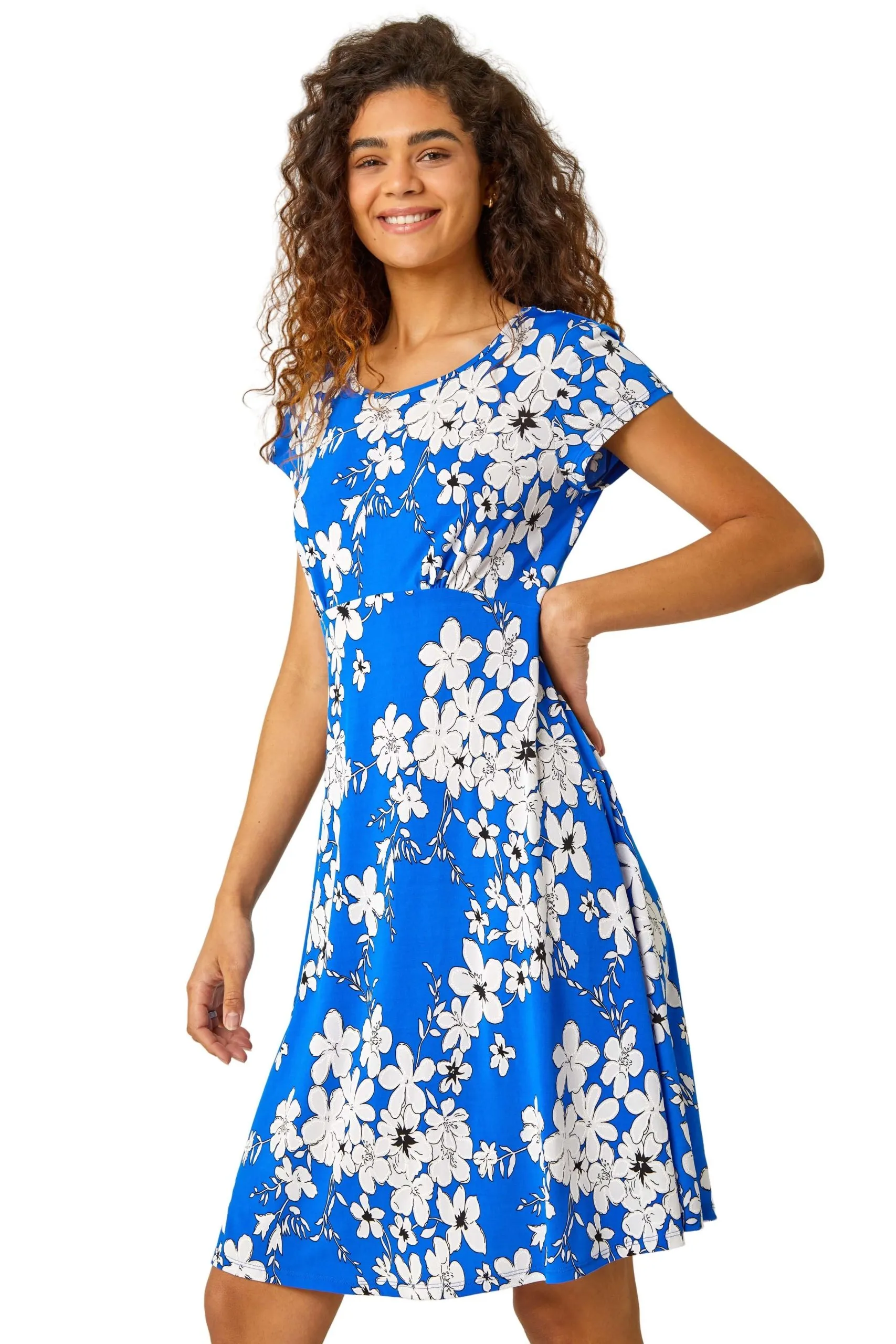 Textured Floral Print Tea Dress