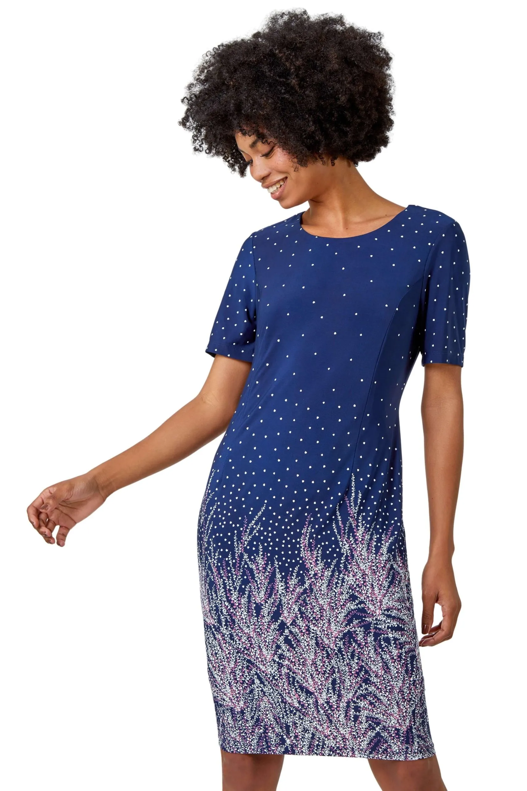 Border Print Floral Shift Dress