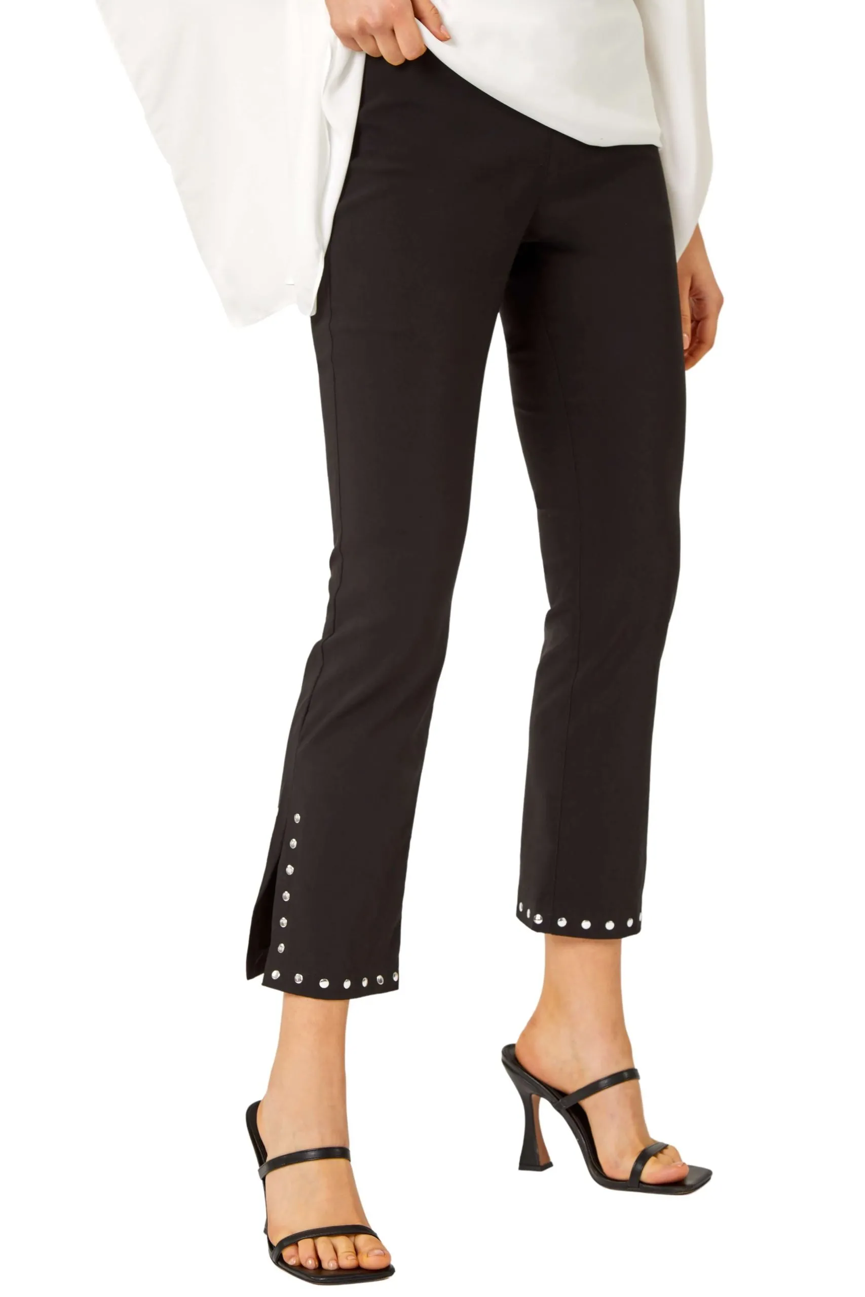Elastic Waist Stud Detail Cropped Trouser