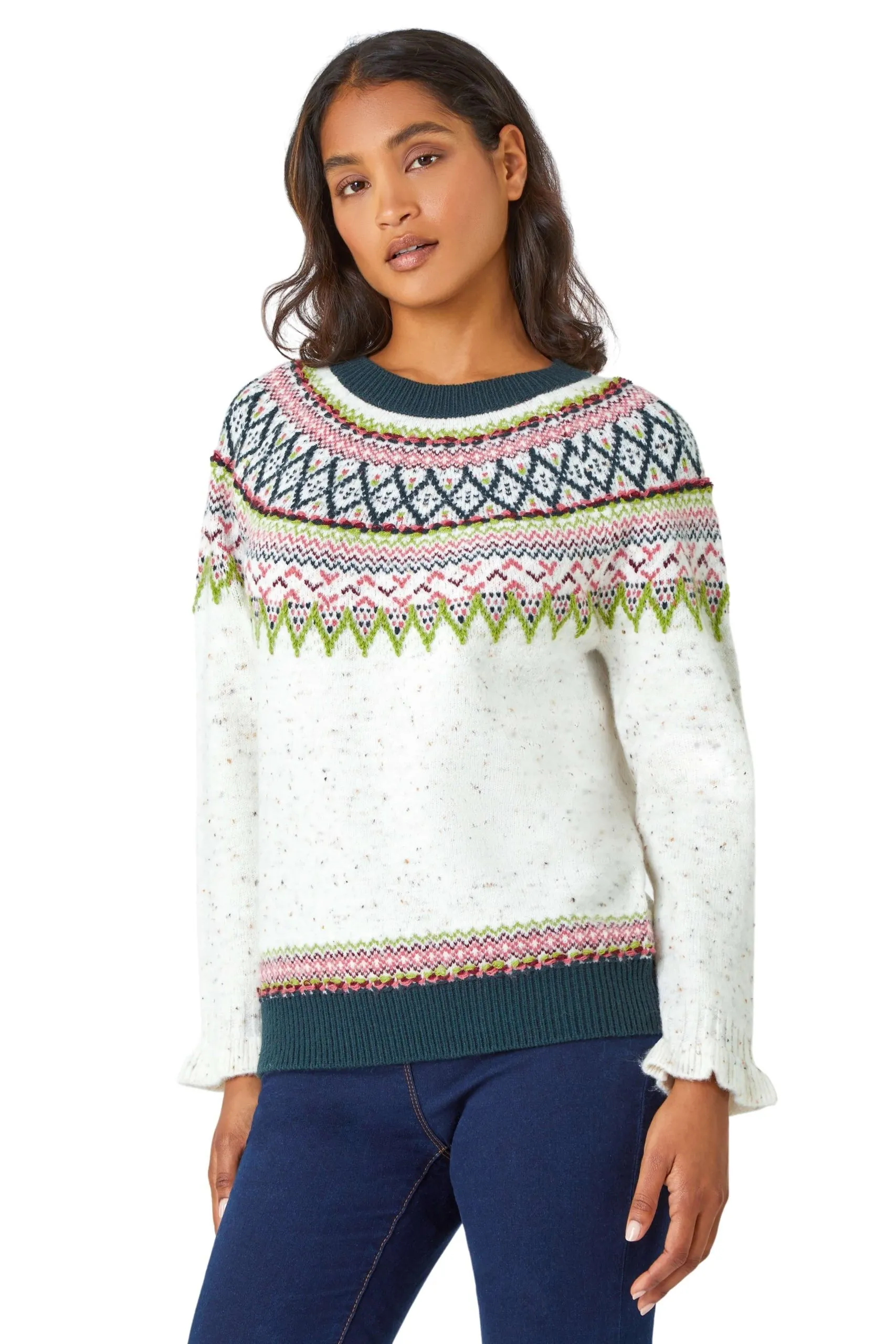 Fairisle Frill Detail Stretch Jumper