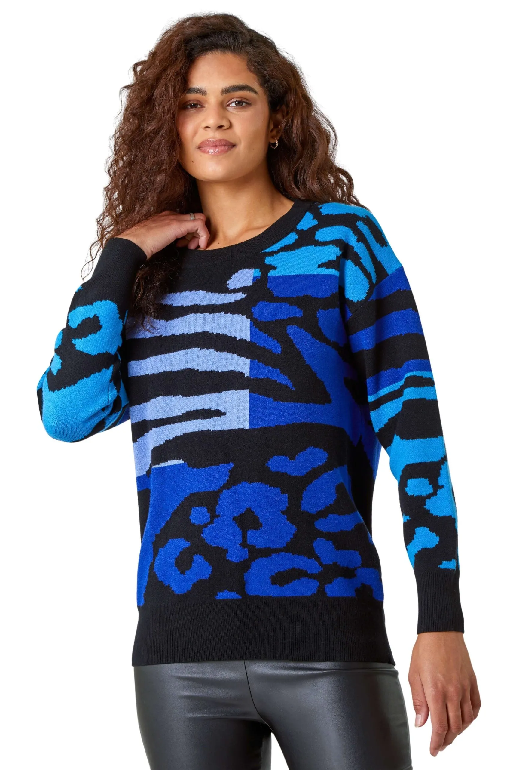 Colour Block Animal Print Jumper