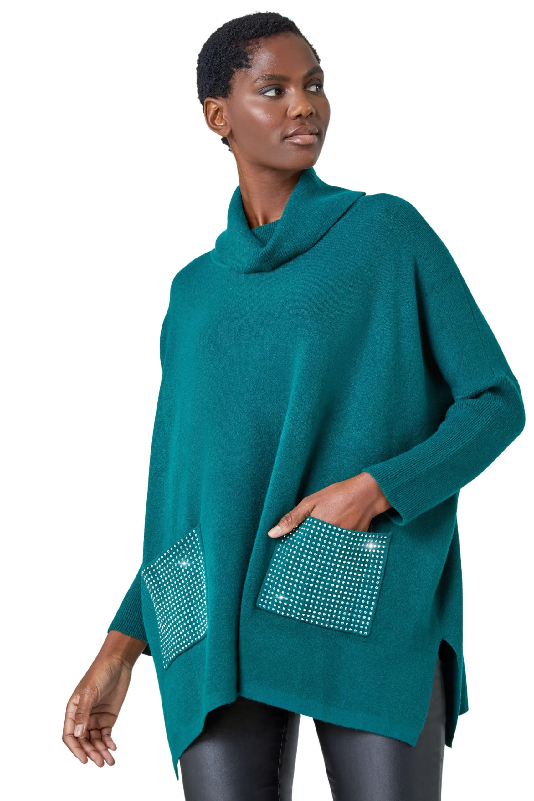 Sparkle Pocket Detail Poncho Jumper