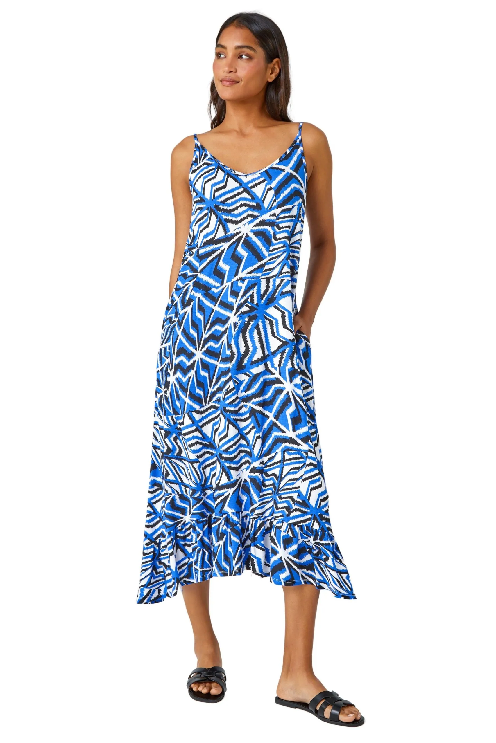 Abstract Print Pocket Midi Dress