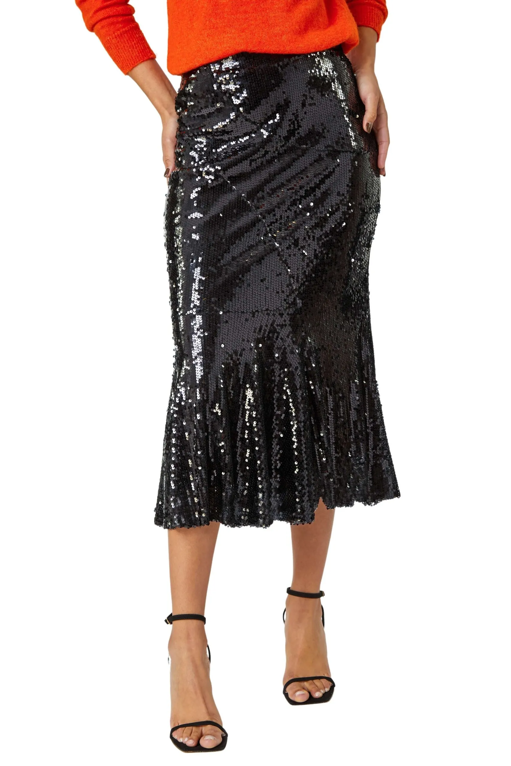 Sequin Embellished Fluted Midi Skirt