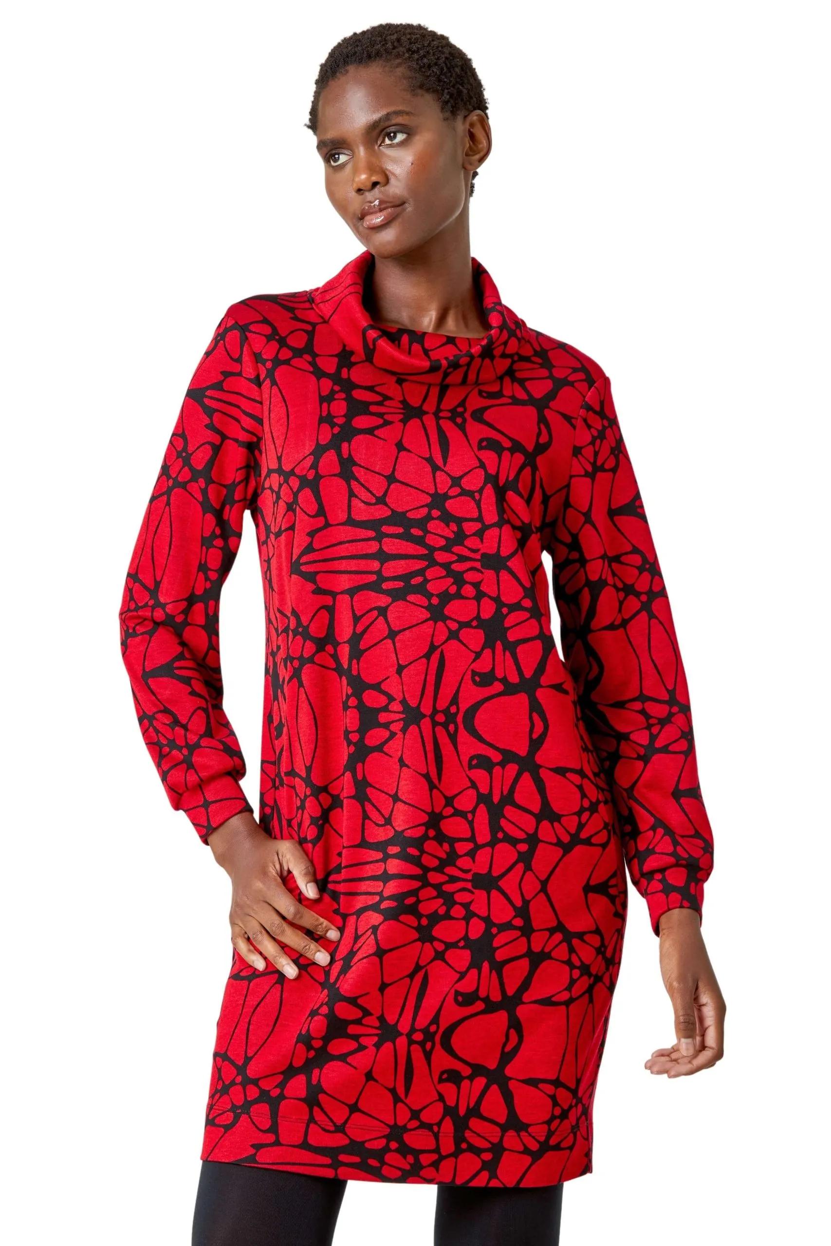 Abstract Cowl Neck Pocket Shift Dress