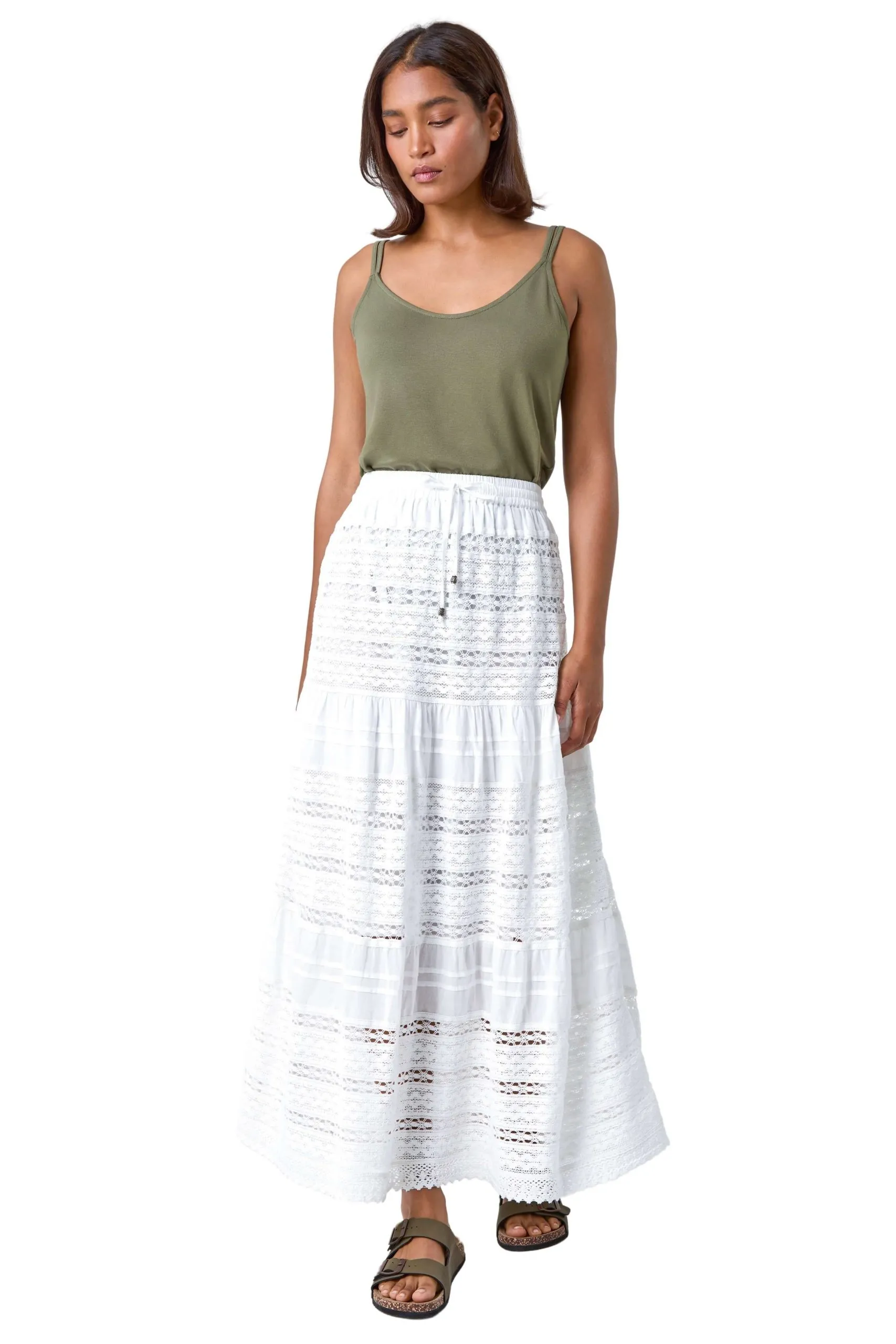 Lace Detail Cotton A Line Maxi Skirt