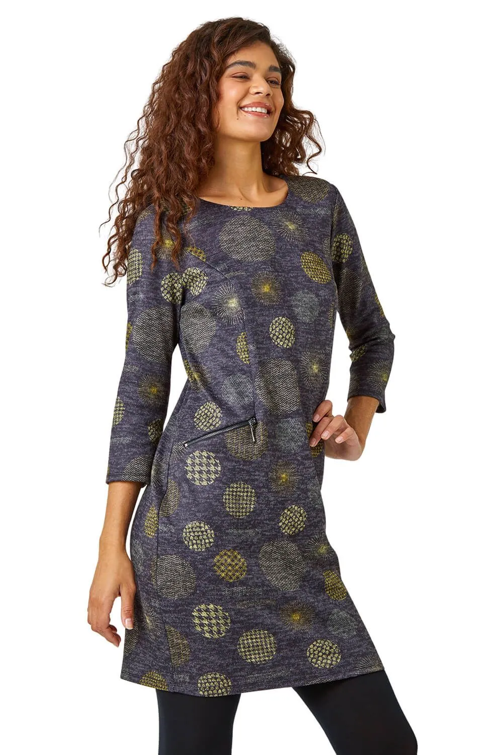 Spot Print Stretch Shift Dress
