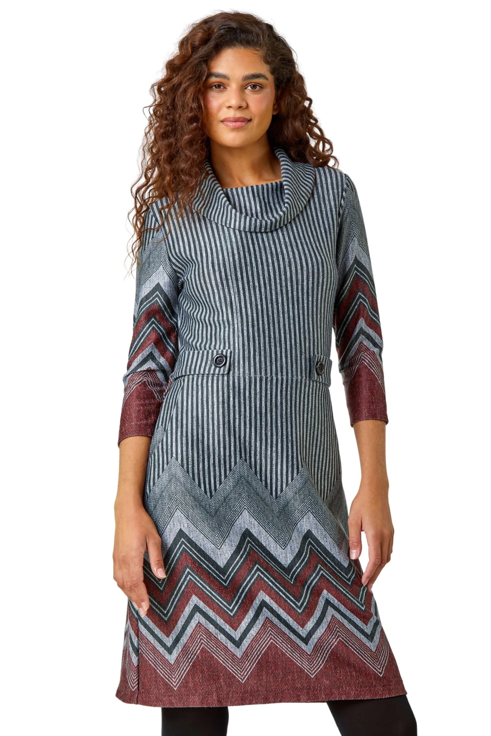 Zig Zag Border Print Tunic Stretch Dress