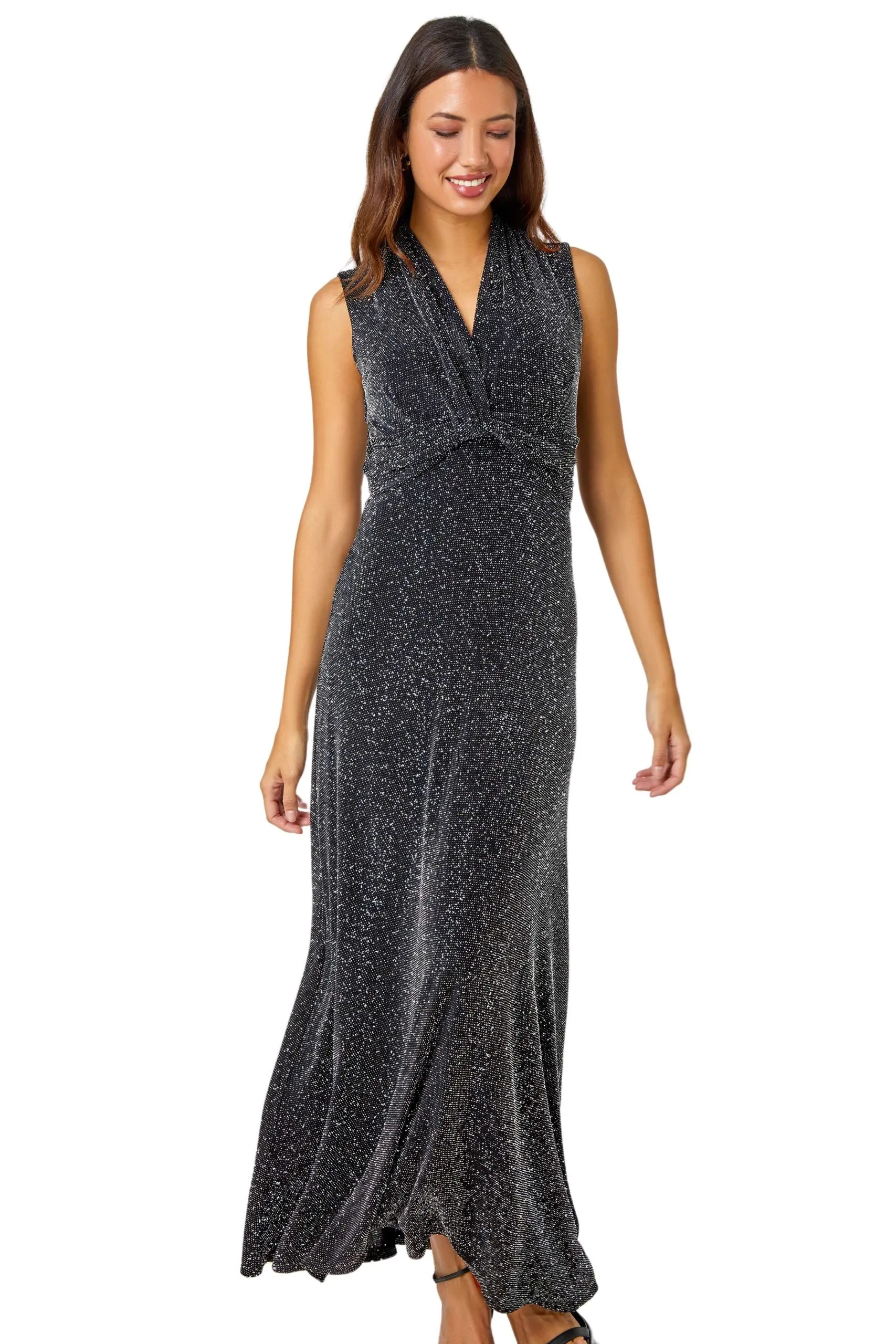 Shimmer Twist Detail Stretch Maxi Dress