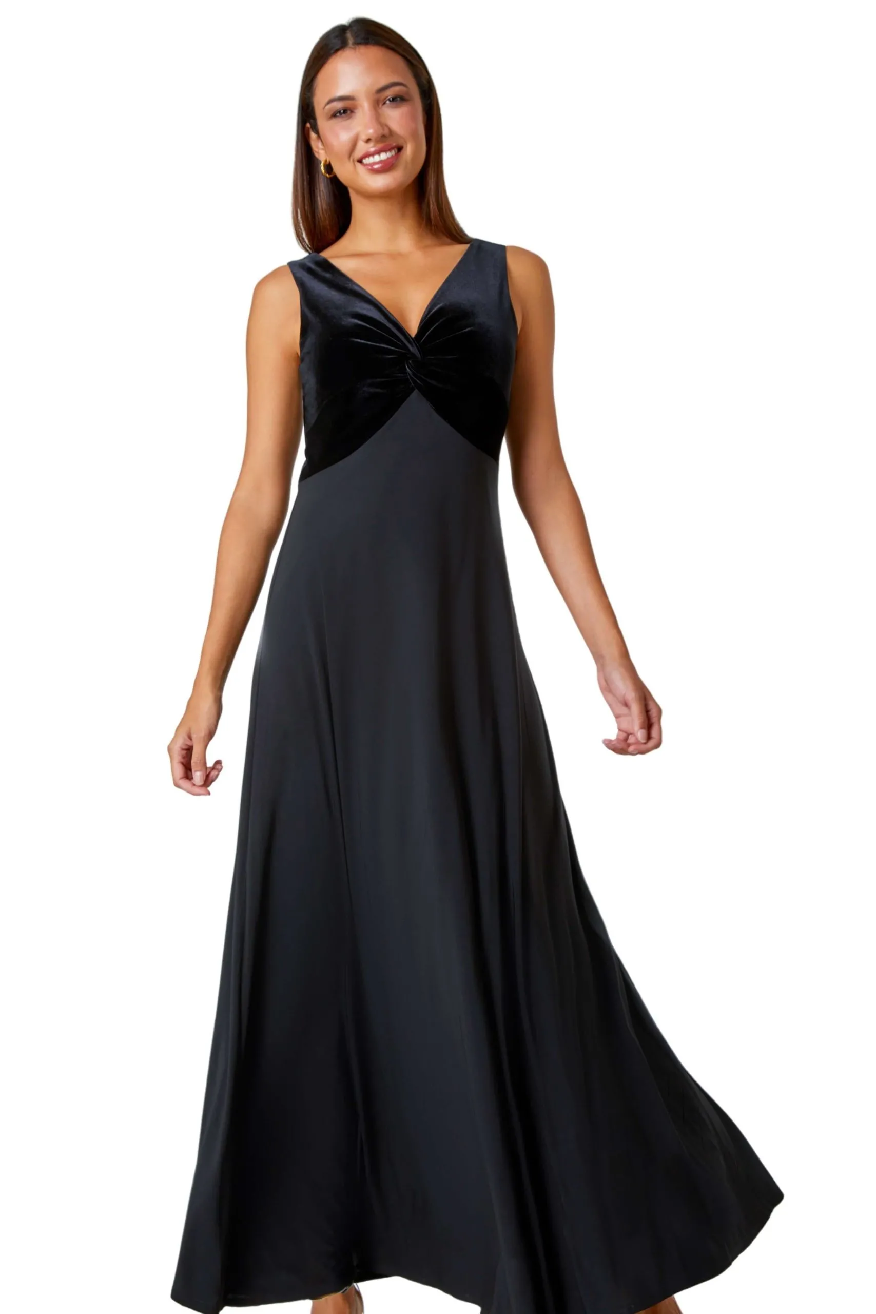 Velvet Twist Front Maxi Stretch Dress