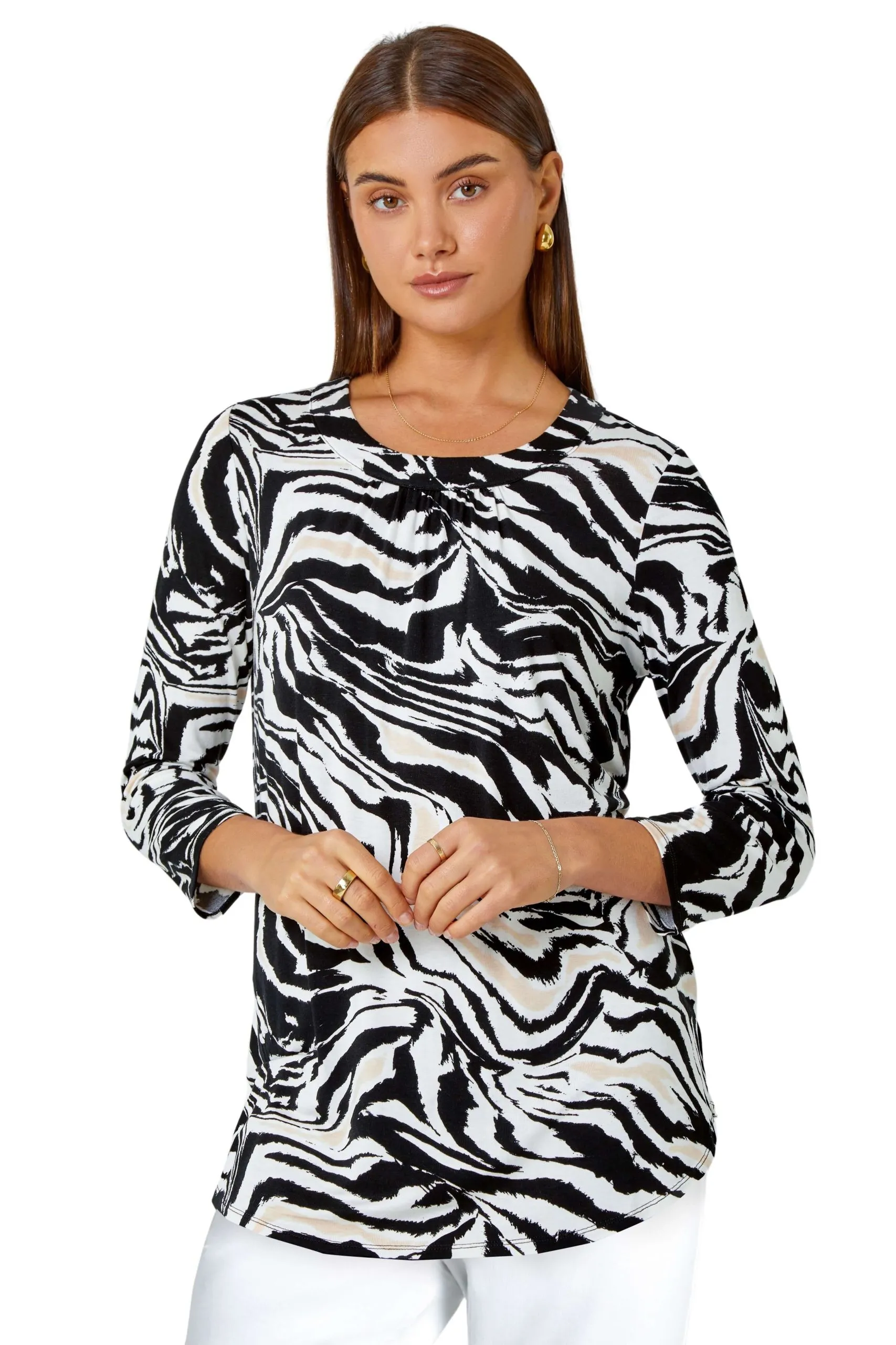 Animal Print Pleated Stretch Top