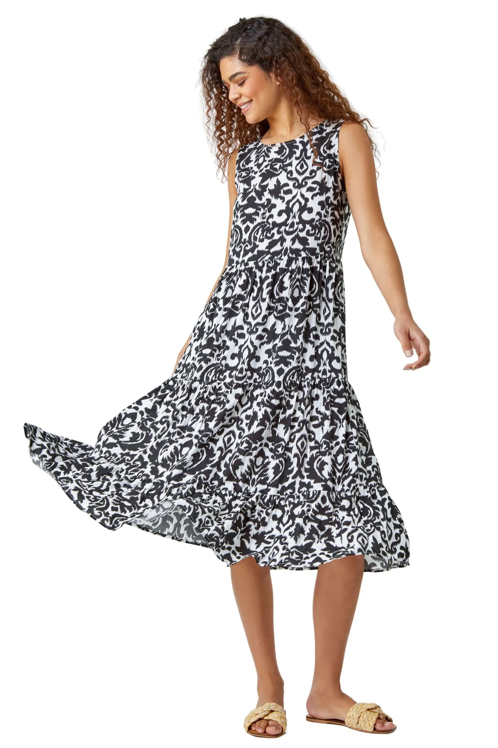 Baroque Tiered Smock Midi Dress