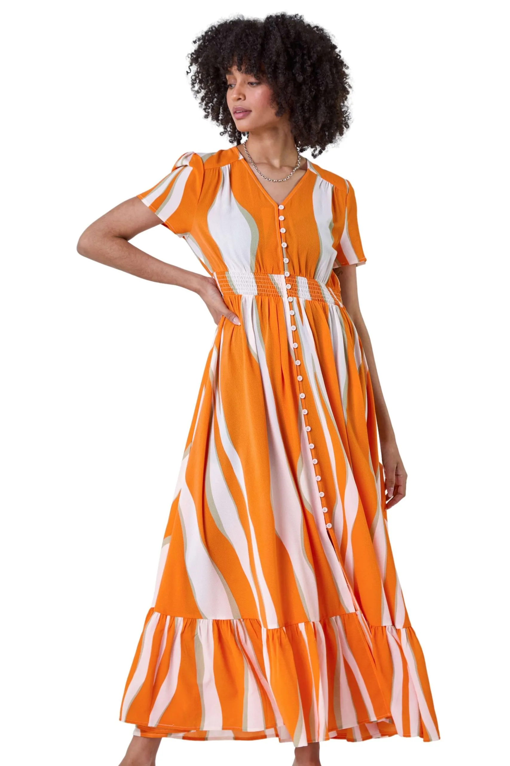 Abstract Textured Frill Hem Maxi Dress