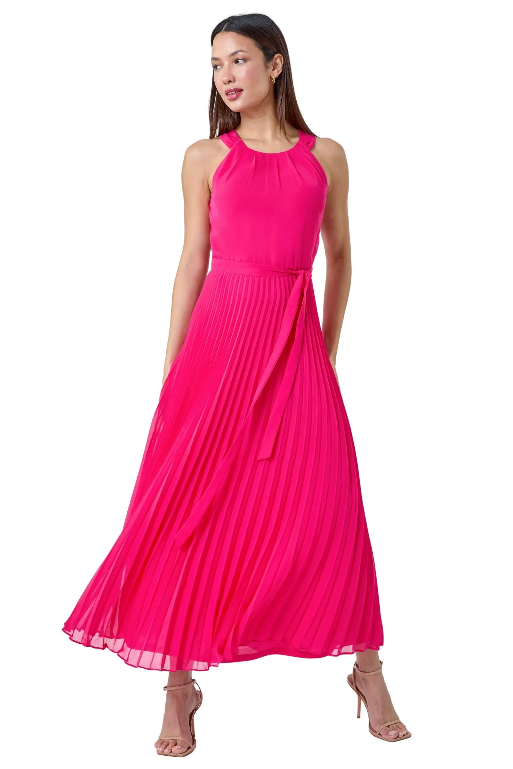 Pleated Halter Neck Maxi Dress