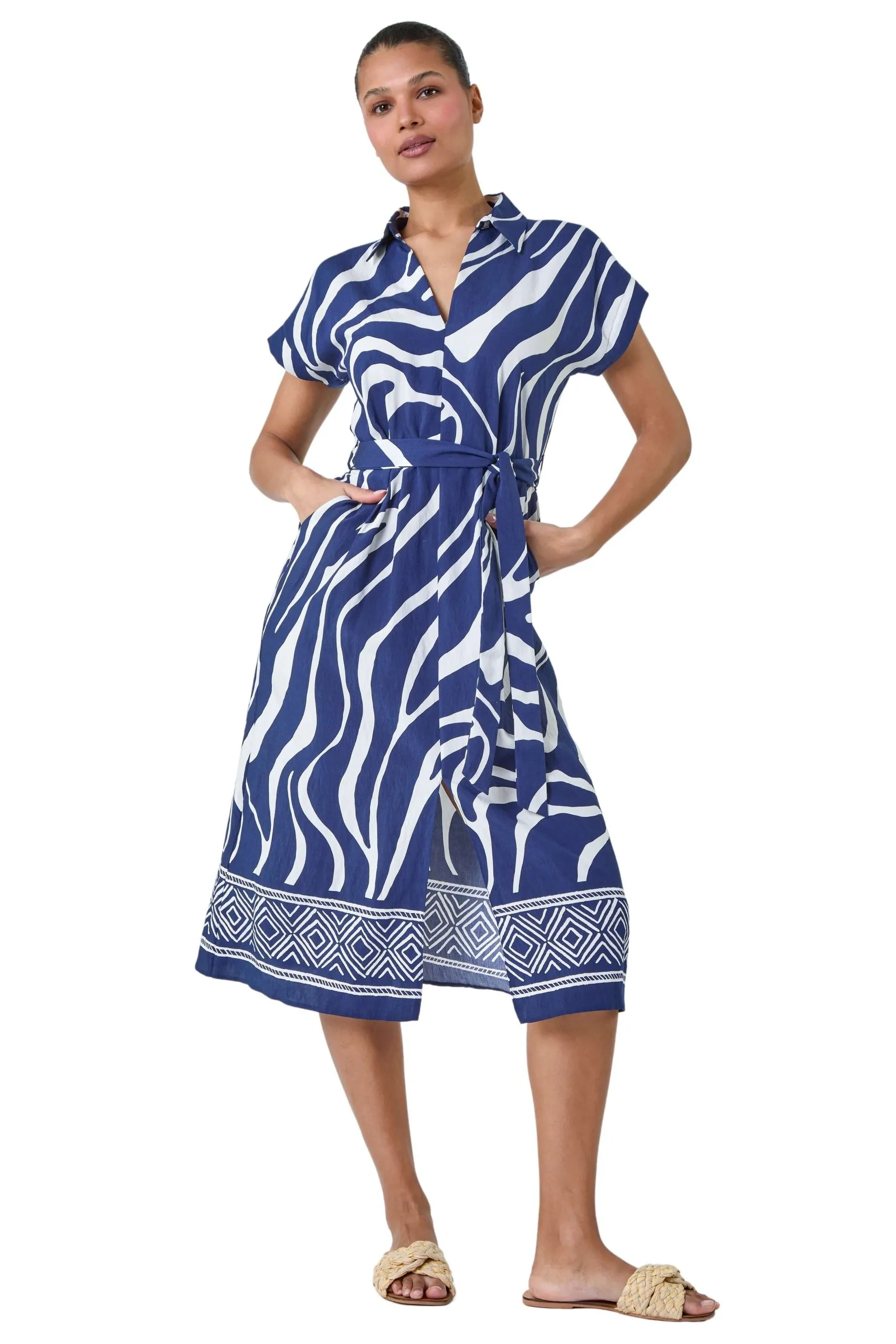 Animal Border Print Pocket Midi Dress