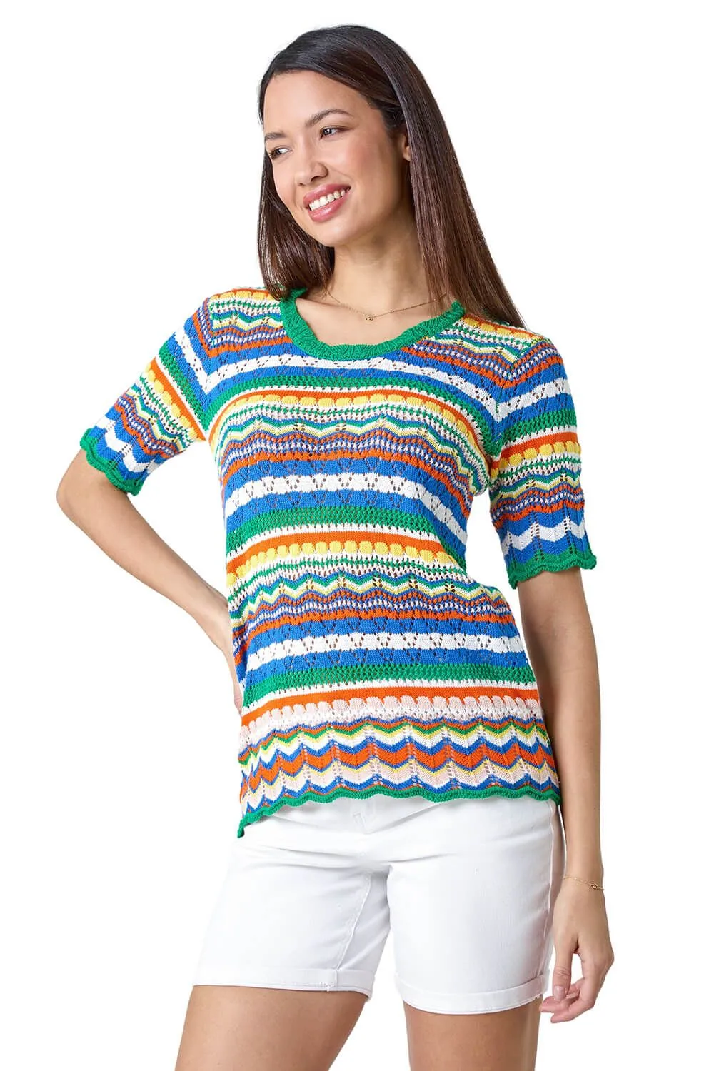 Wave Print Knitted Cotton Top