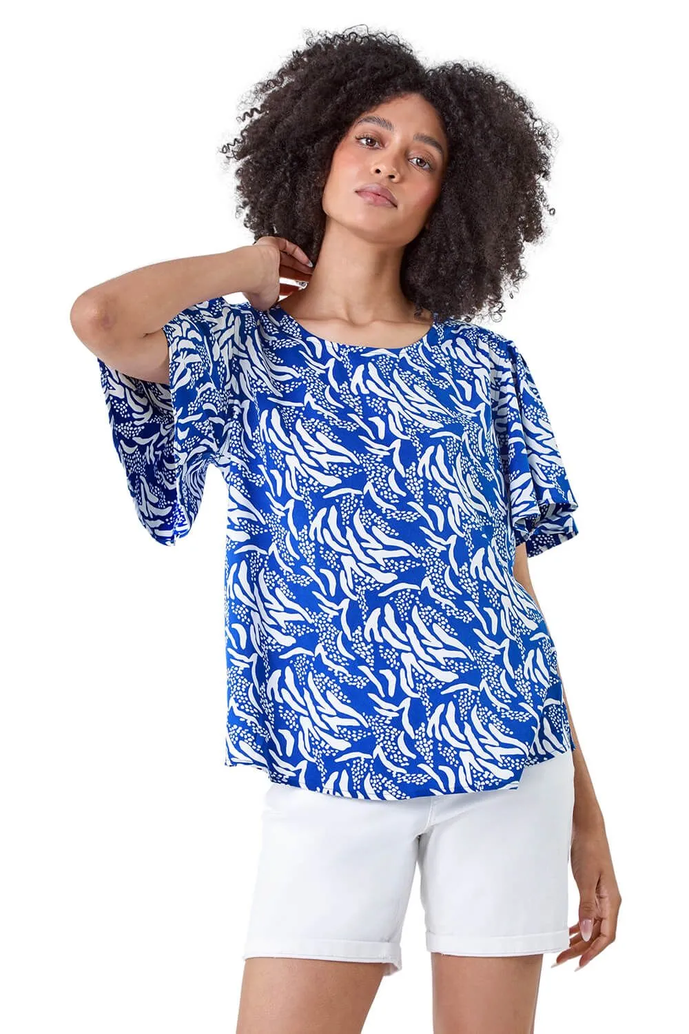 Abstract Print Flared Sleeve Top