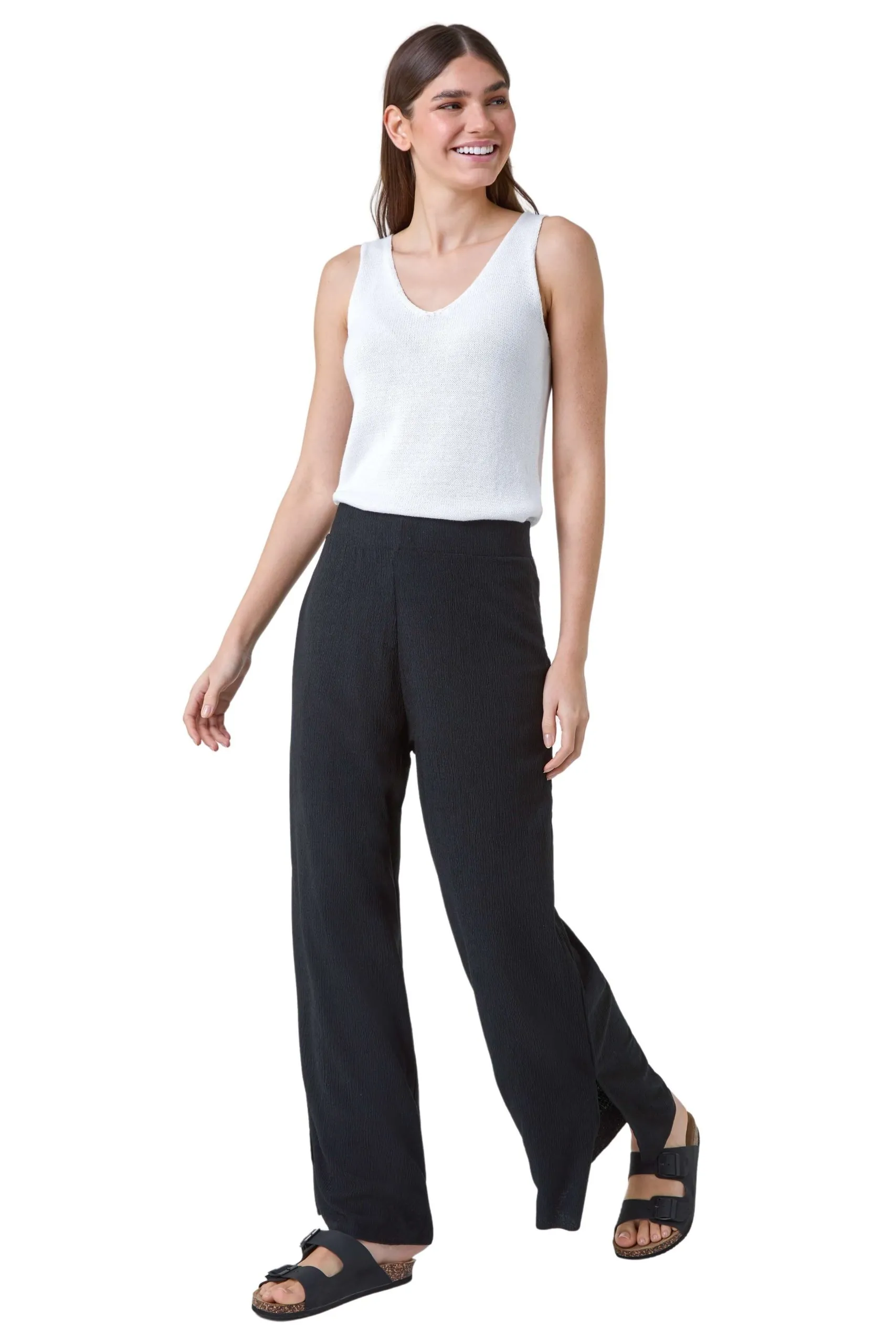 Crinkle Side Split Elastic Waist Trousers