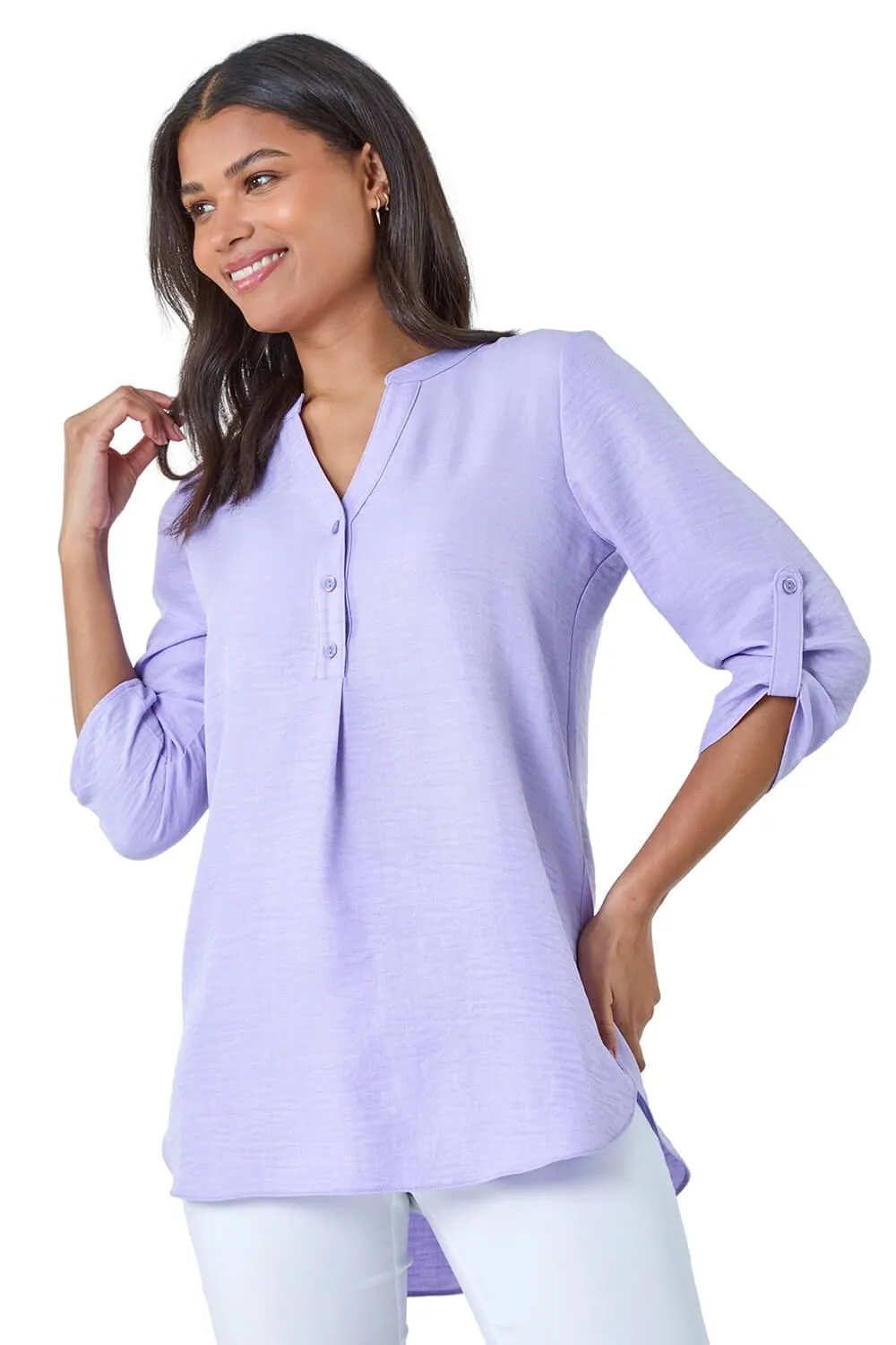 Longline Button V-Neck Tunic Top