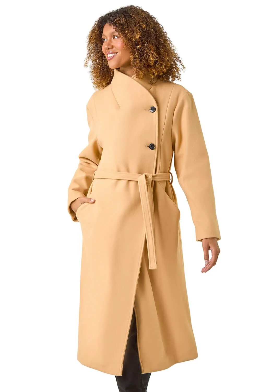 Asymmetric Double Breasted Tie Waist Coat