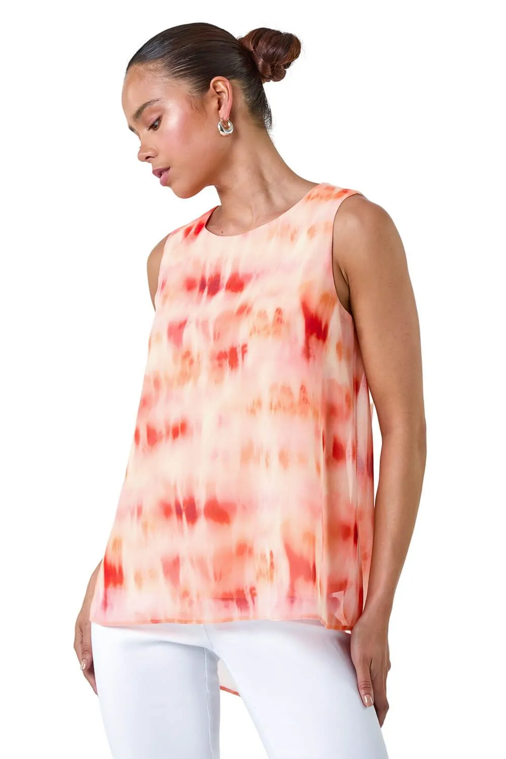 Petite Sleeveless Tie Dye Print Top