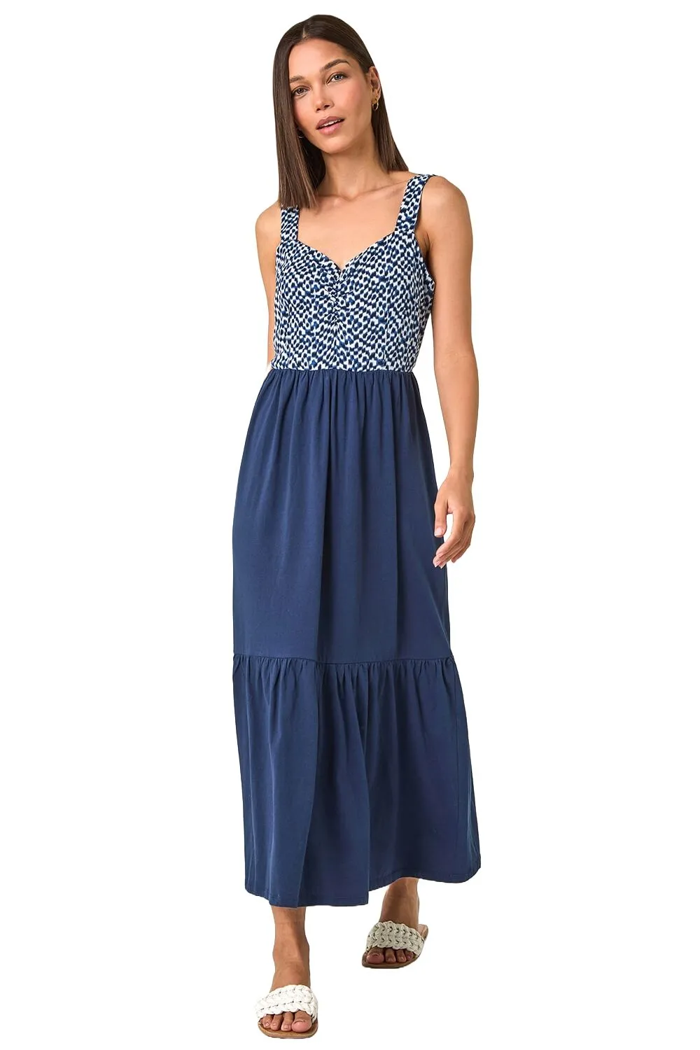 Abstract Cotton Tiered Midi Dress