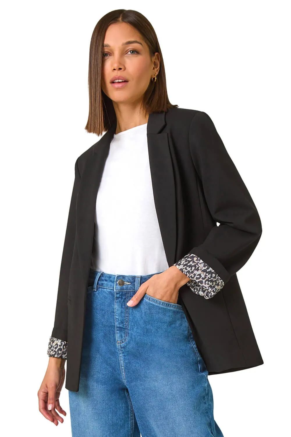 Animal Print Lined Stretch Blazer