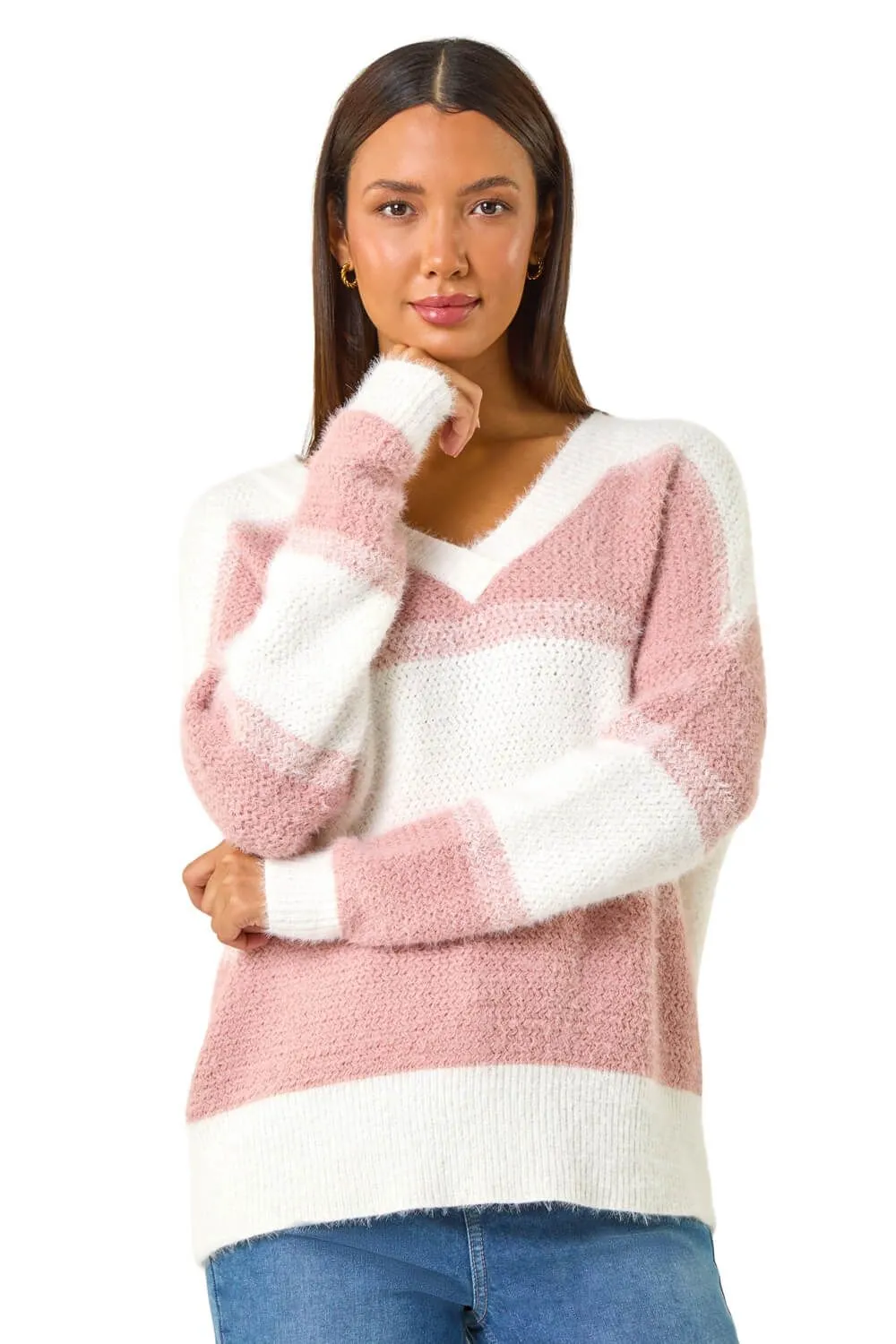 V-Neck Stripe Knit Jumper