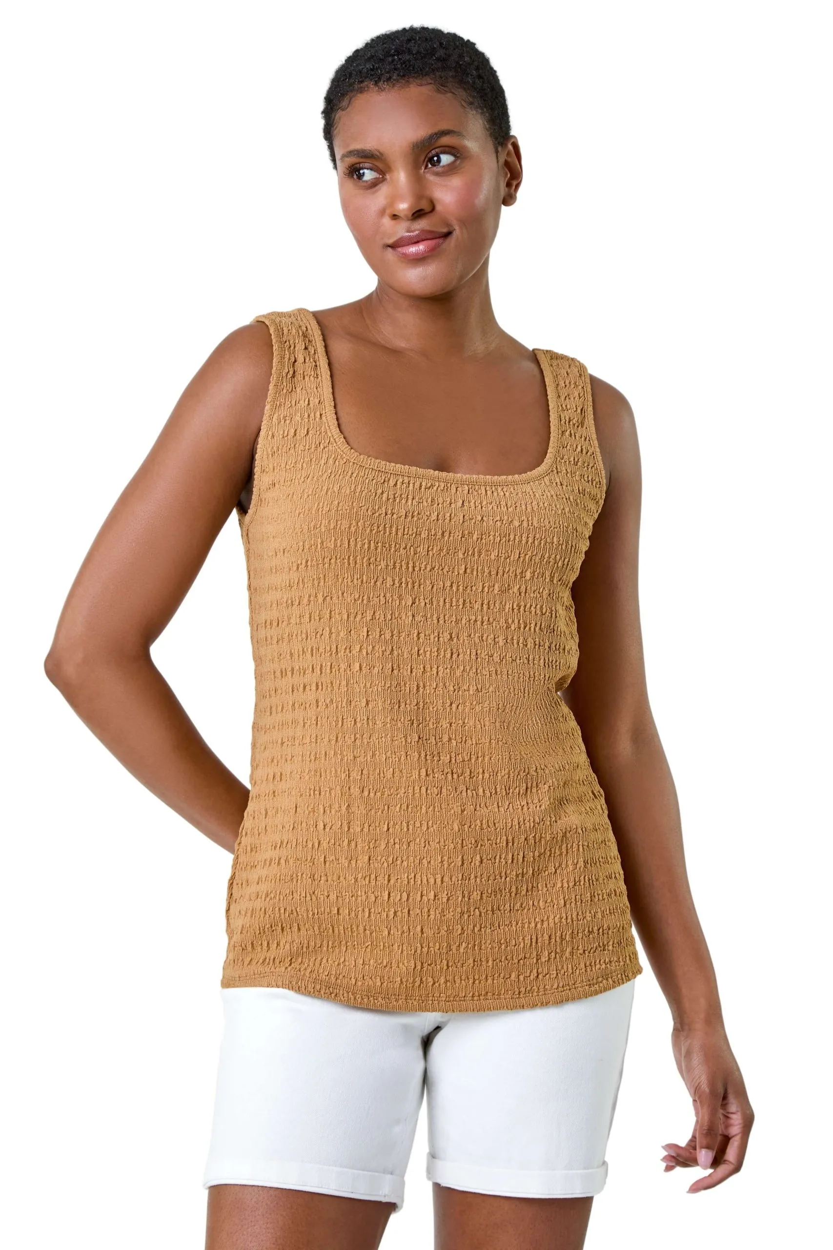 Textured Square Neck Stretch Vest Top