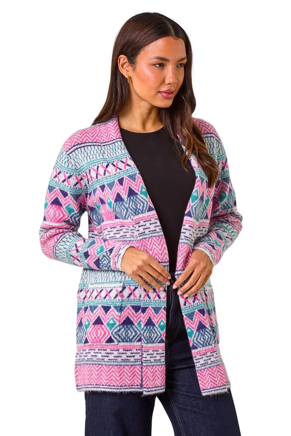 Chevron Pattern Longline Cardigan