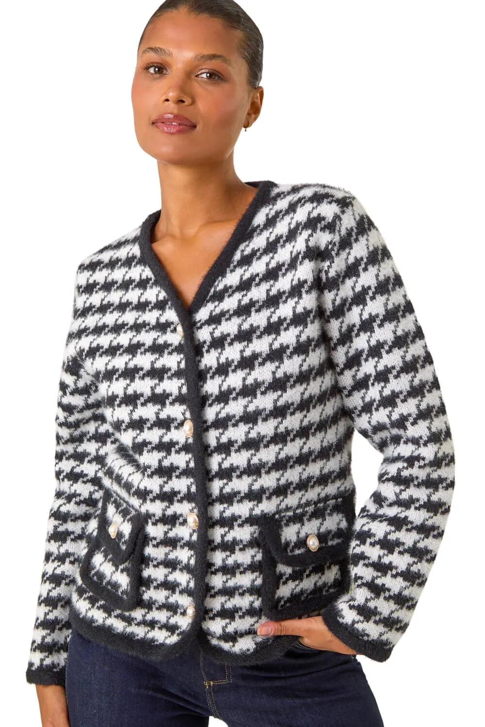 Houndstooth Button Cardigan
