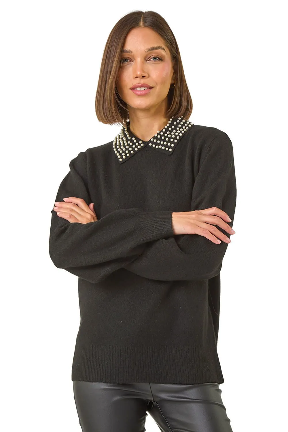 Faux Pearl Collar Jumper