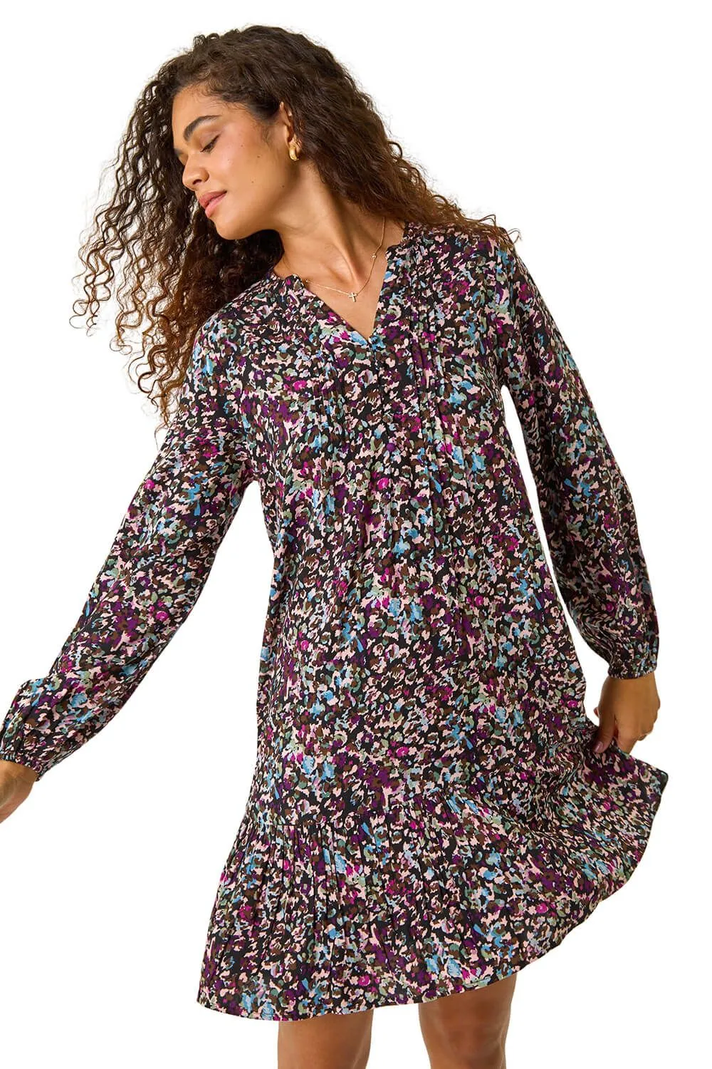 Animal Abstract Pintuck Smock Dress