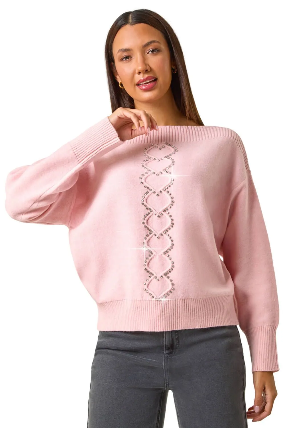 Boat Neck Embellished Jumper