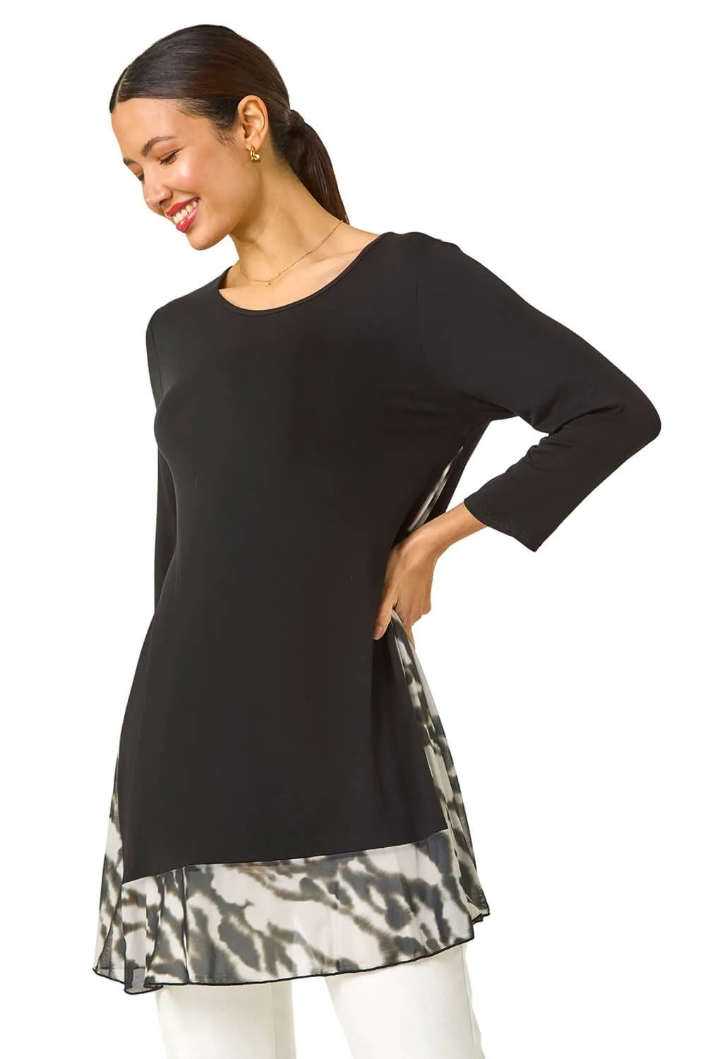 Abstract Contrast Mesh Stretch Tunic