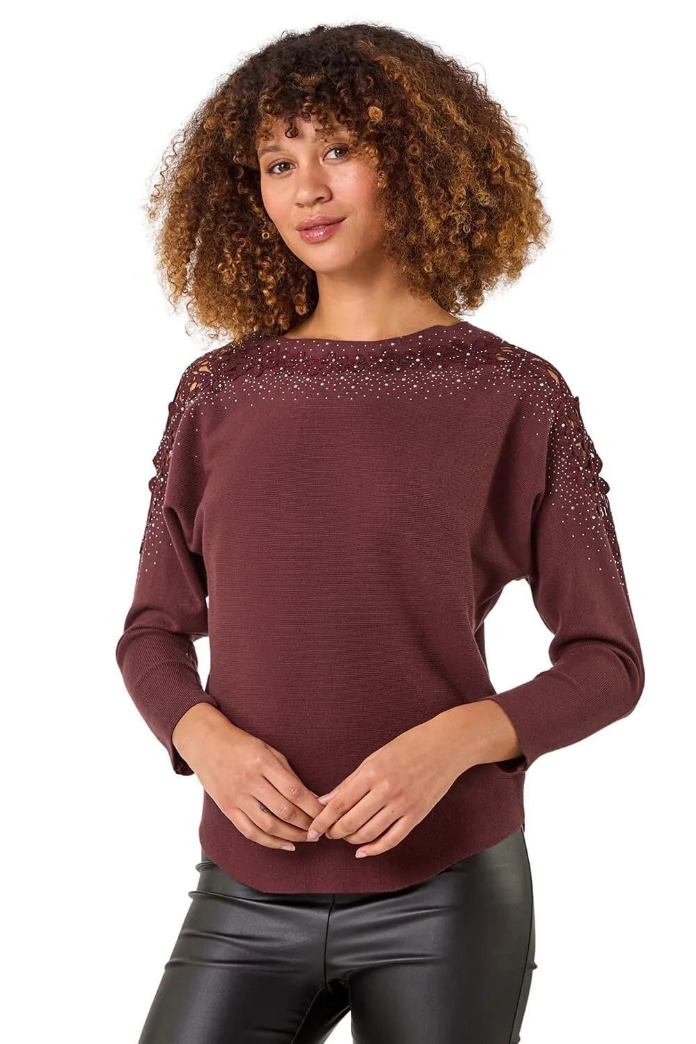 Contrast Embellished Knit Jumper